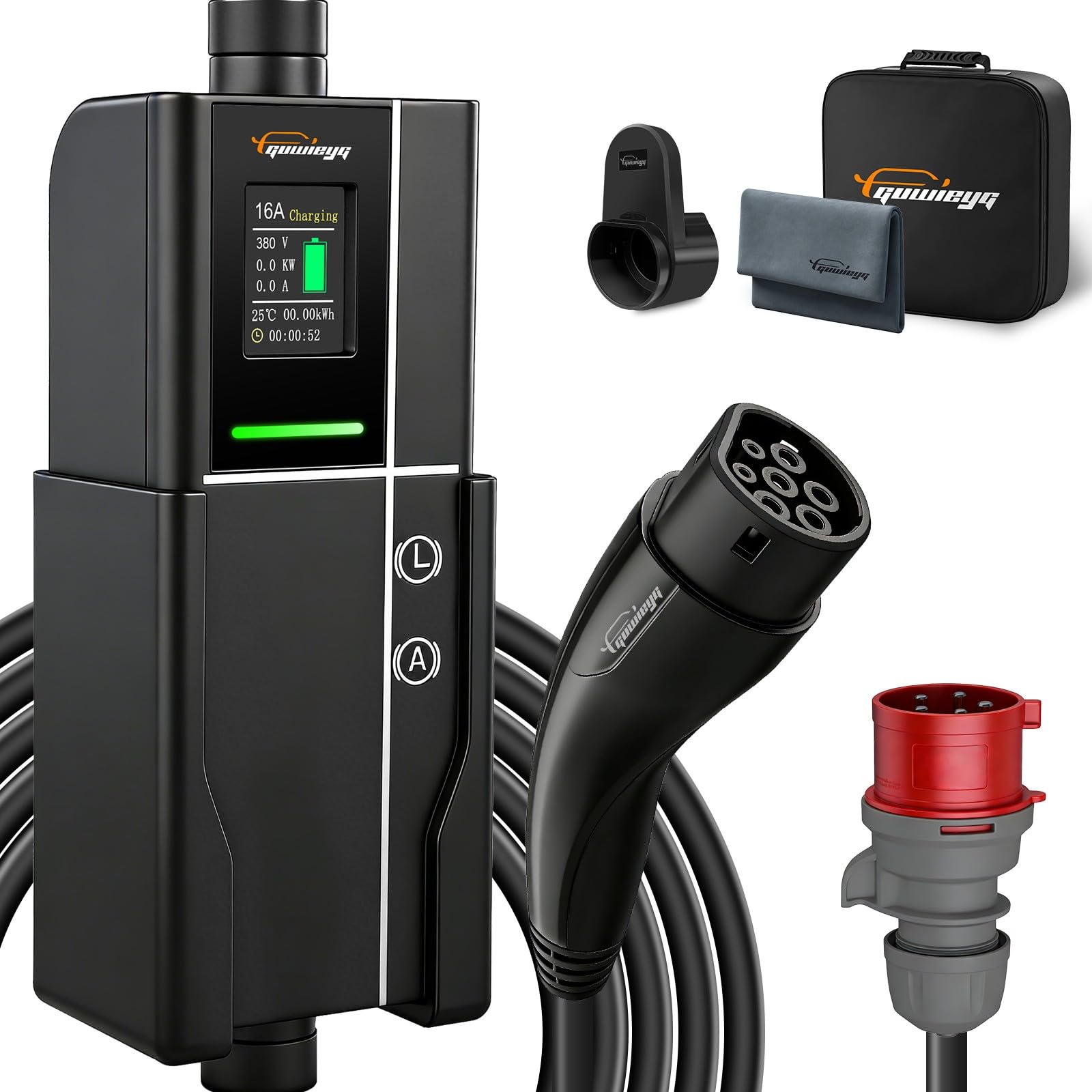 Kabel ładujący typu 2 ze złączem CEE, 11kW, 3 fazy, 6m, 6-16A, IEC 62196 Przenośna ładowarka do PHEV/EV z kieszenią na drzwi, wodoodporny IP66
