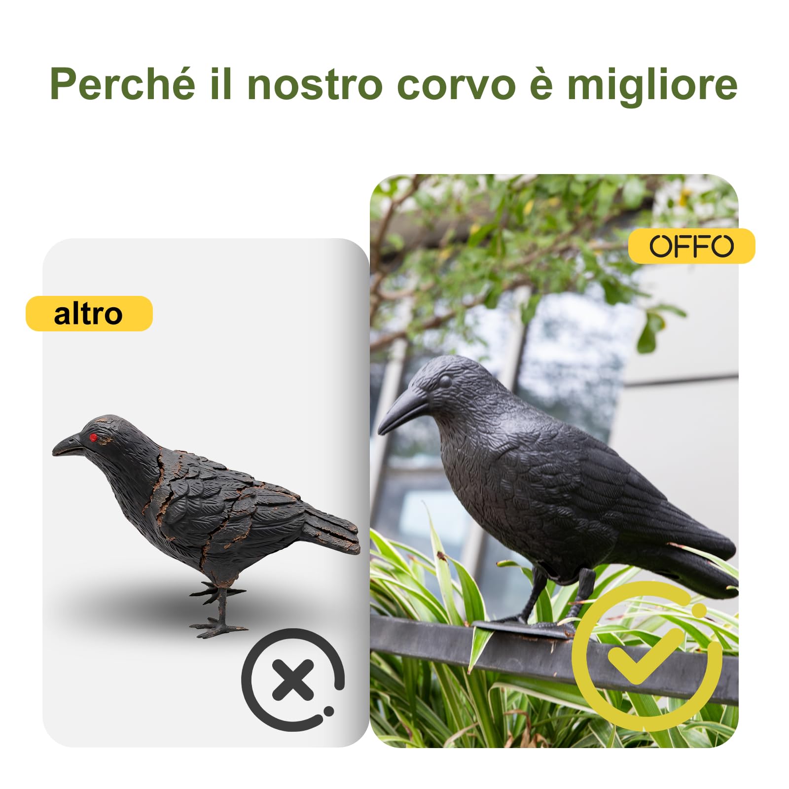 OFFO Mini Corvo Scaccia Piccioni,Spaventa Piccioni e Uccelli, Corvo Finto Anti Piccioni da Balcone e Giardino, Piccolo Dissuasore per Uccelli, 4 Pezzi