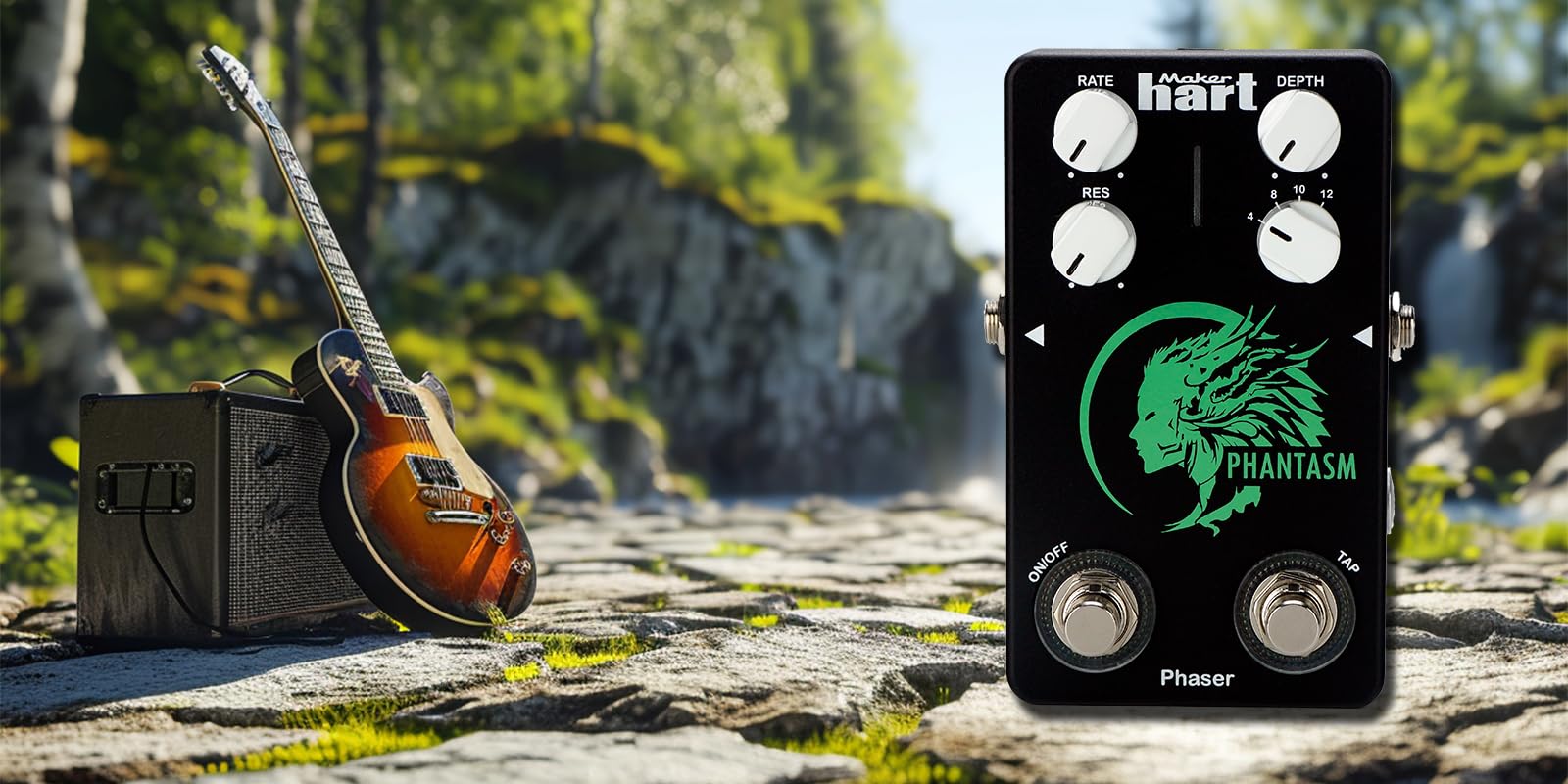 Maker hart PHANTASM/PHASER Pedale Phaser con TAP TEMPO – Phaser dinamico a 12 stadi, regolazione della velocità in tempo reale DSP ad alte prestazioni 4 manopole per pedale effetto chitarra tono