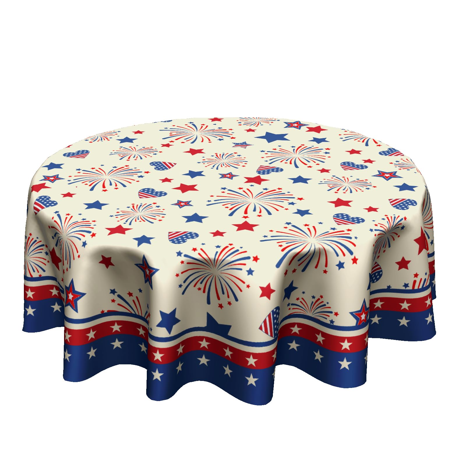 4th of July Tablecloth Patriotic American Flag Round Tablecloth 60 Inch Independence Day Memorial Day Table Cloth for Farmhouse Kitchen Decor