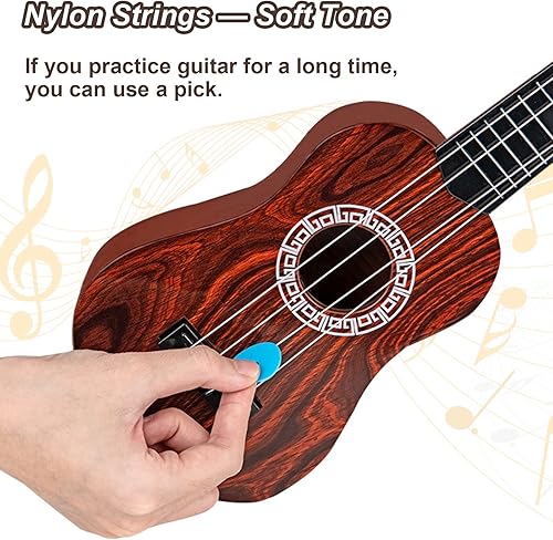 Miniatura 3 de EOOLEOW Juguetes para niños de 16 pulgadas, ukelele, guitarra, 4 cuerdas, instrumentos musicales, juguete educativo con púas, mini guitarra para