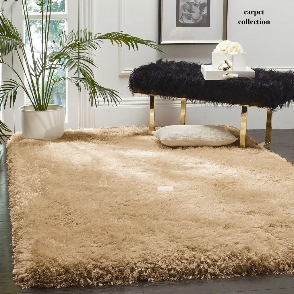 Carpet collection Micro Silk Fiber Shaggy Modern Soft Handwoven Plain California Premium Shag Collection Rug with 5 cm Pile Height (180 x 270 cm, Beige)