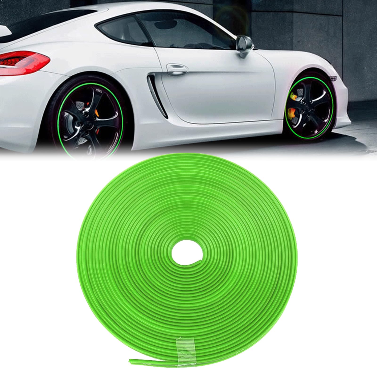 MMDOCO Car Wheel Protection Ring,8 M/Roll Car Rim Protection Strips,Car Wheel Rim Protector Decor Strip,Rim Protection Rings, Self-adhesive Protector Tape, Car Decoration (Green)