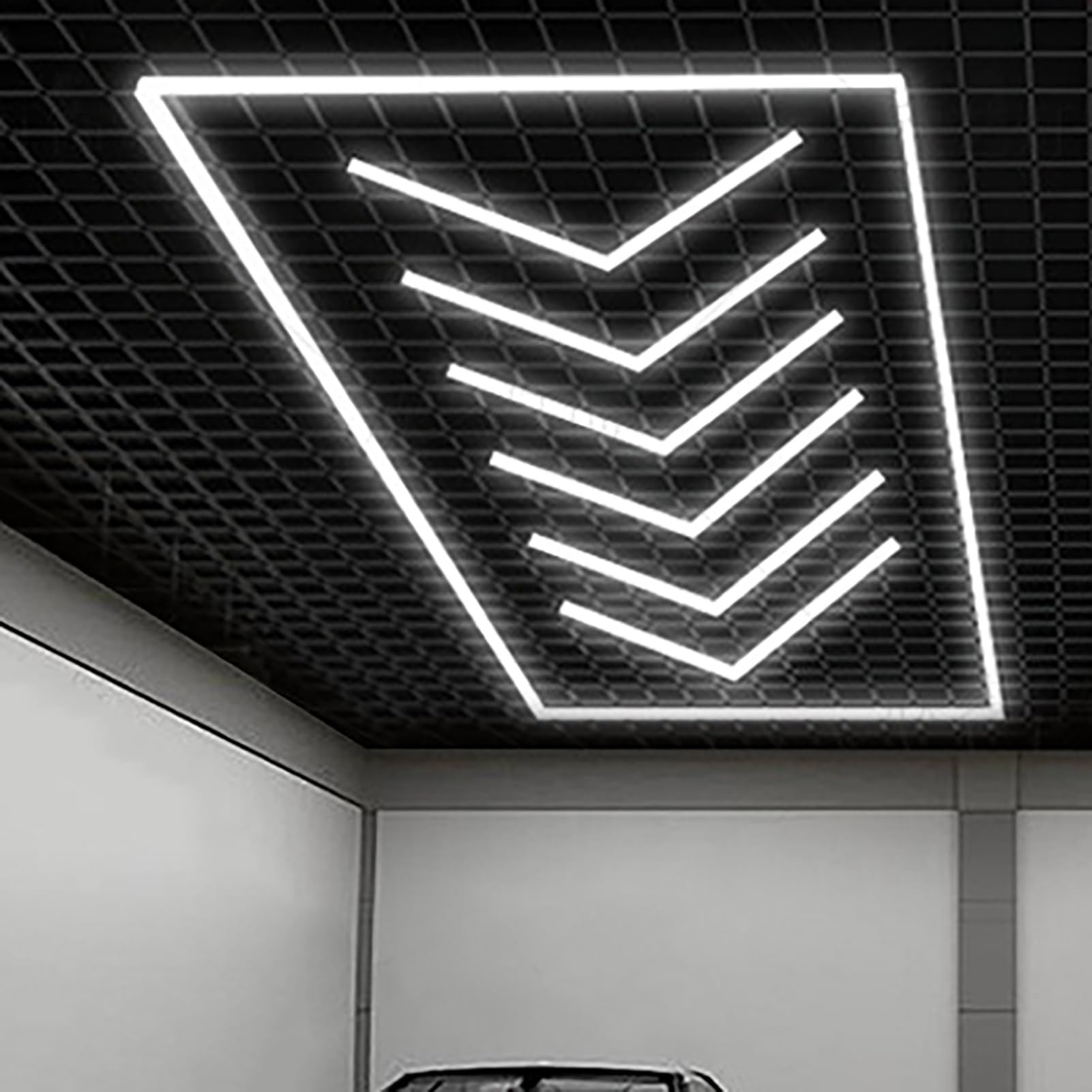 Éclairage LED hexagonal 6500K et plafonnier modulaire pour atelier de detailing