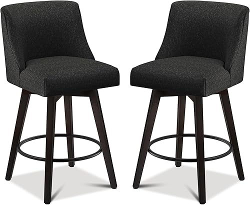 Miniatura 7 de Erdoru Juego de 2 taburetes de bar giratorios, taburetes tapizados modernos de altura de mostrador, taburetes de 26 pulgadas de altura con respaldo,