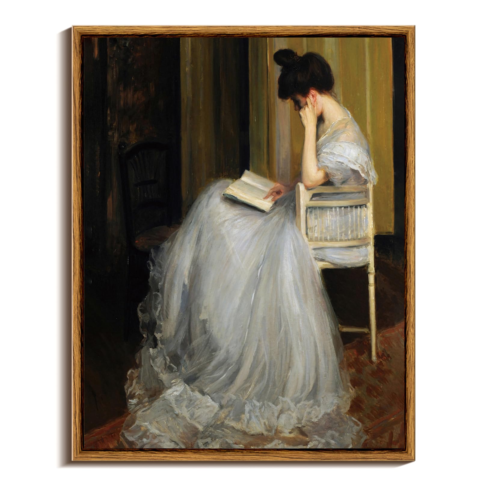 VIYYIEA Framed Canvas Wall Art for Living Room, Classical Women Reading Wall Pictures Bathroom Dark Academia Wall Decor, Mid-Century Lady Portrait Wall Painting Vintage French Art Prints Room Decor
