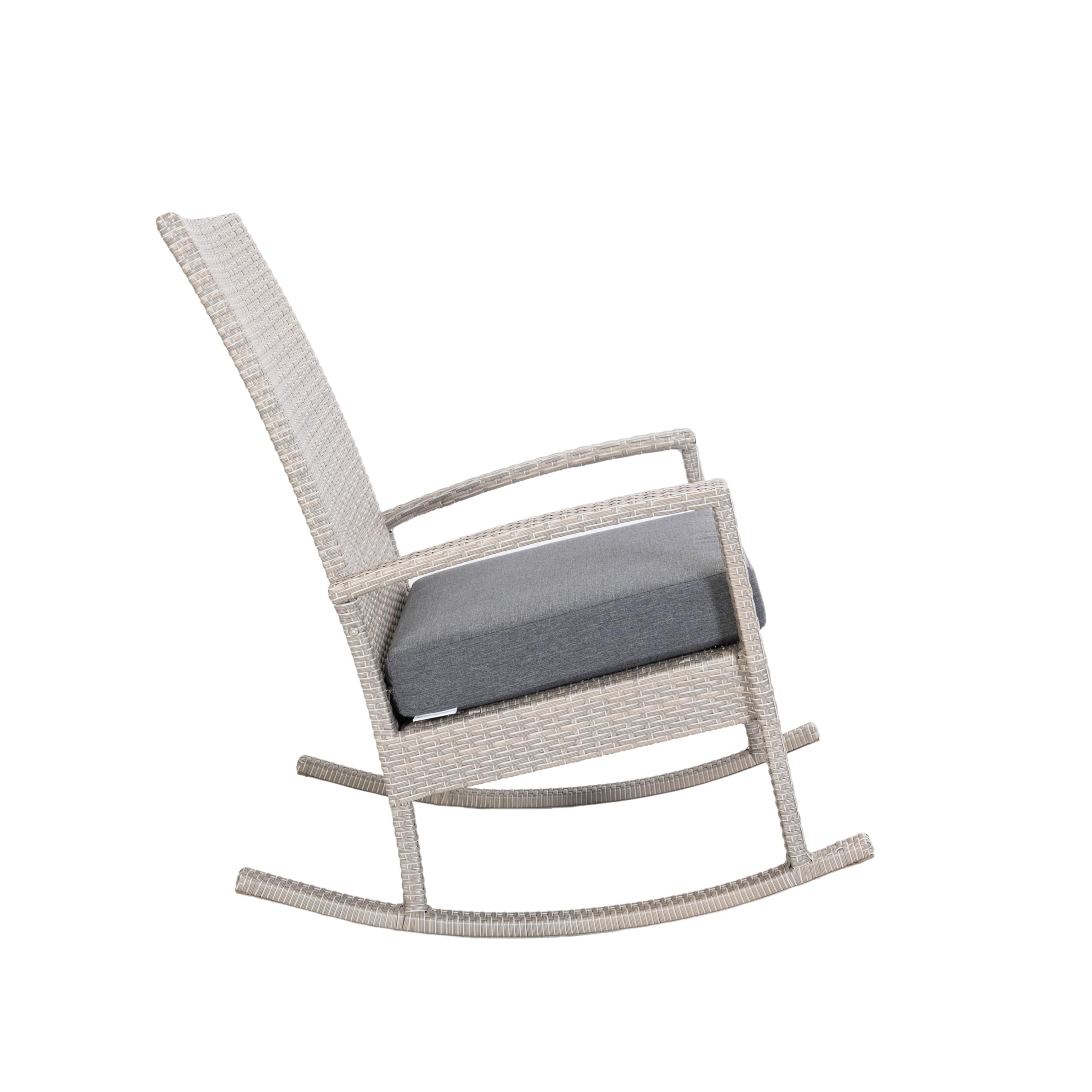 Ogarden Rocking Chair, Garten schaukelstuhl wetterfest, Poly Rattan Outdoor Schaukelstuhl, Schaukelsessel mit Kissen, für Garten, Terrasse, Balkon, Gartenstuhl (Creme - Graues Kissen)