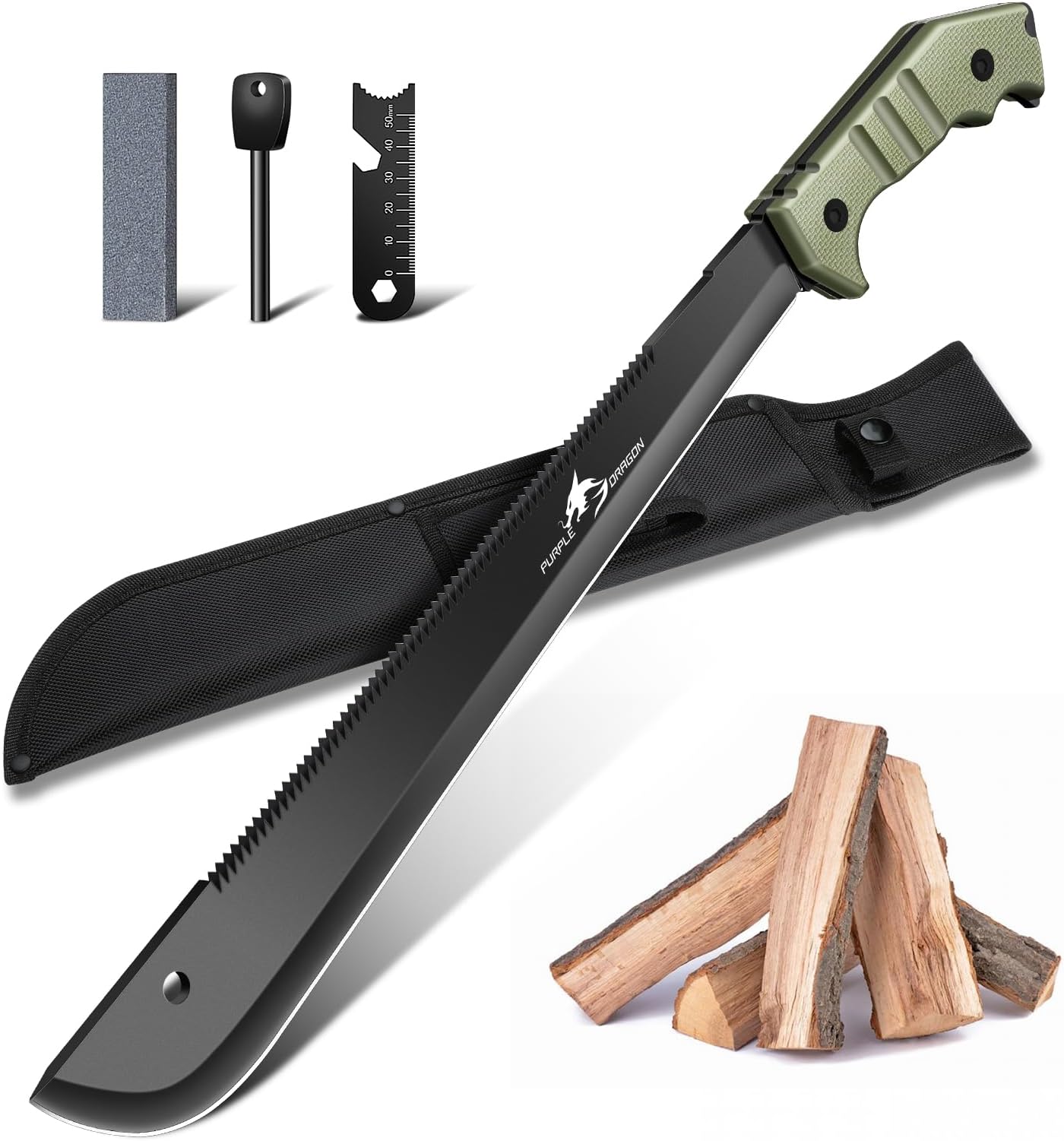 Purple Dragon D2 Steel Full Tang Machete with Saw & Sheath