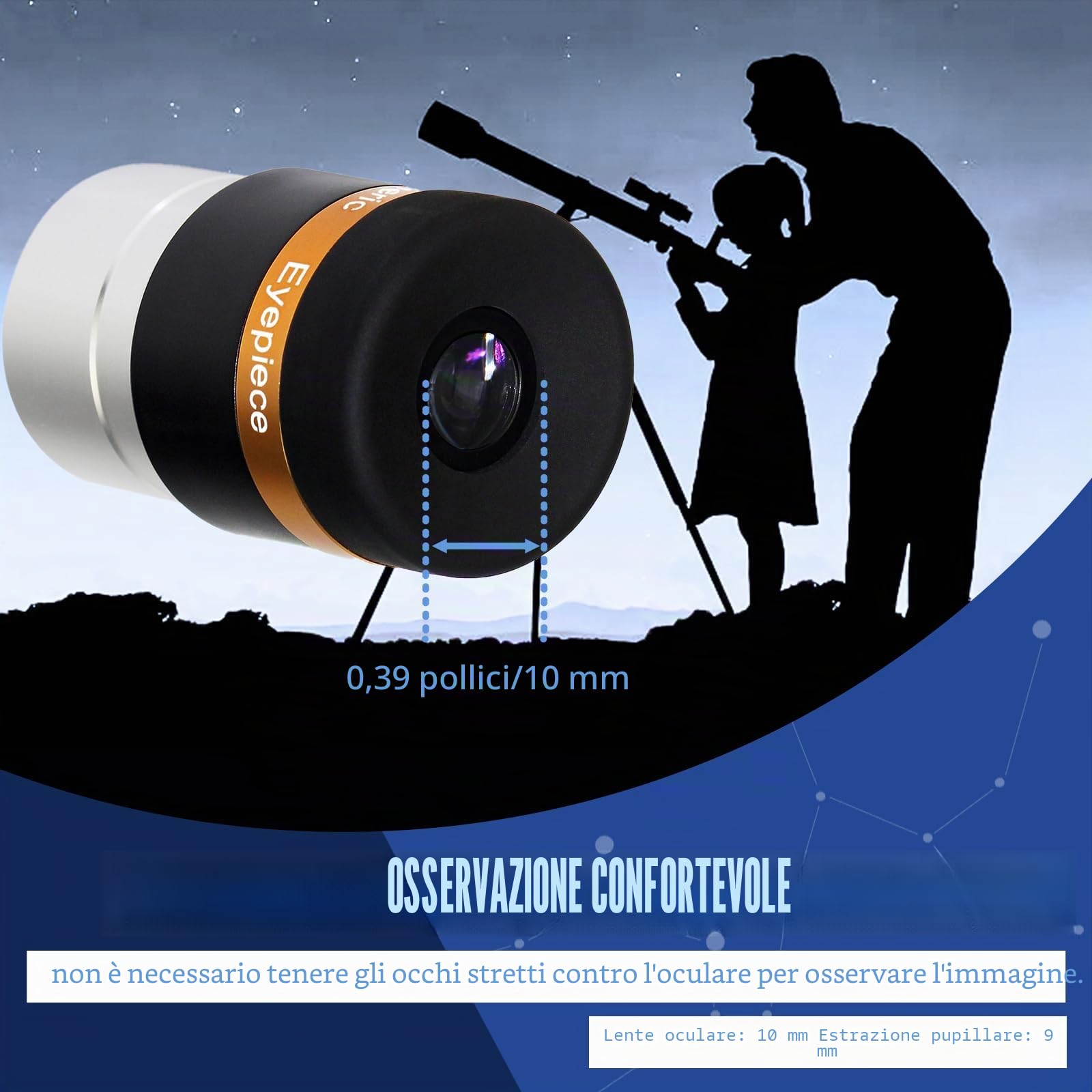 Svbony Oculare 4mm, HD Completamente Rivestito Oculare Telescopico Lente Asferica Grandangolo da 62 Gradi, 1,25” Accessori Telescopio con Filettatura Filtro per Luna Giove Osservazione Planetaria