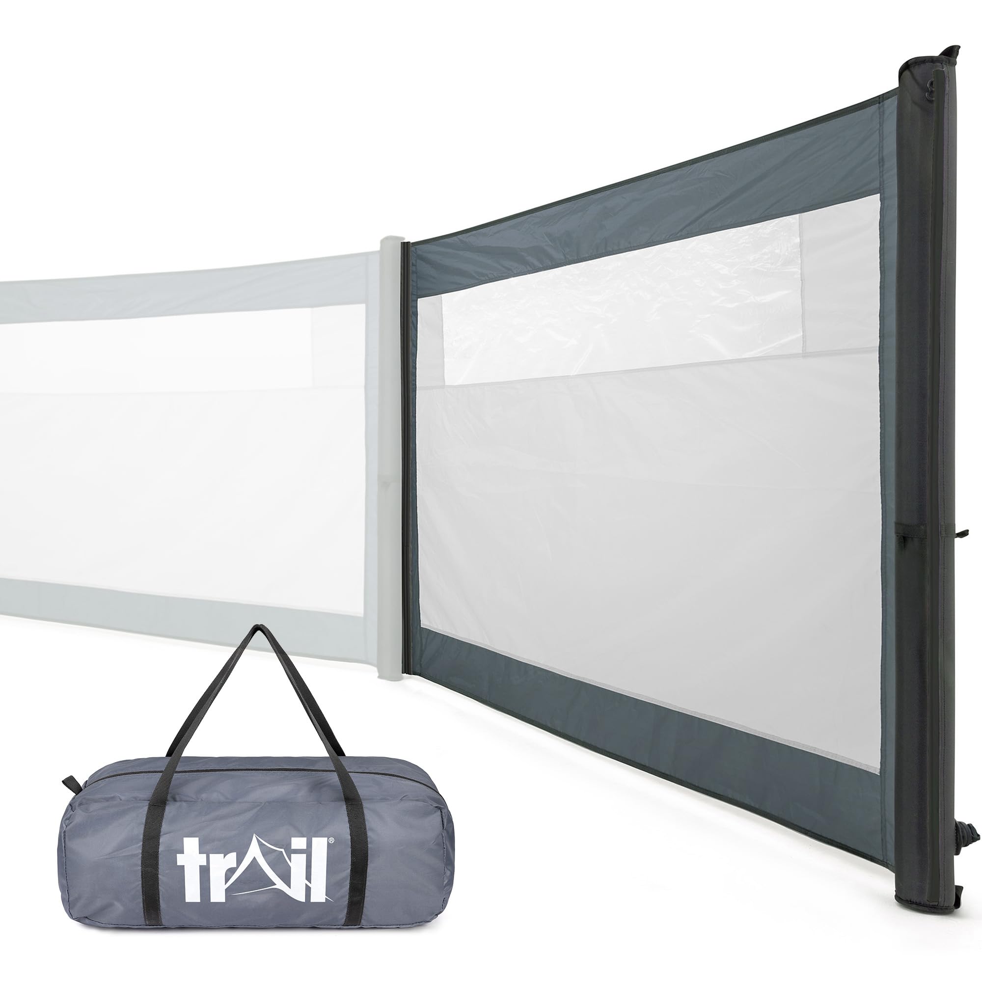 Trail Air Windbreak, Inflatable 3 Panel Camping Windbreaker with Windows, Motorhome Windshield, TPU Poles, Kador Strip Awning Channel Fixing, Safety Purge Pump & Travel Bag (600cm x 130cm)