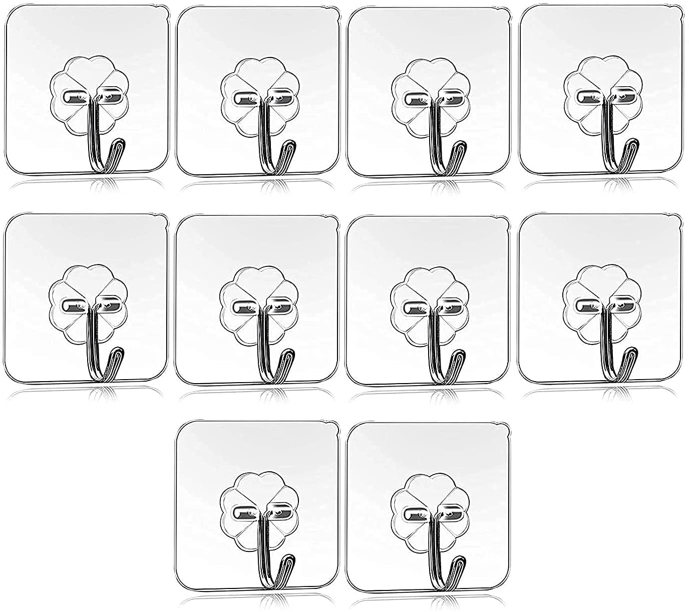 MorivaHomesPack of 10 Self Adhesive Wall Hooks | Heavy Duty Sticky Hooks for Hanging 10KG (Max) | Waterproof Transparent Adhesive Hooks for Wall