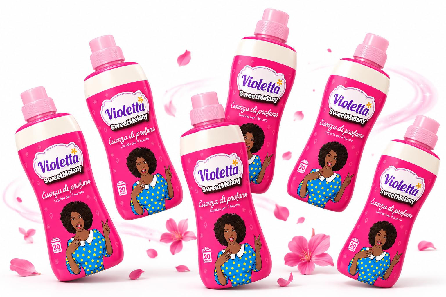 Profumo per Bucato Sweet Melany Essenza – Profumatore Concentrato per Lavatrice, Fragranza Dolce e Femminile, Fino a 20 Lavaggi, Profumo Intenso e Persistente per Tessuti e Biancher - 6 Unita da 400ml