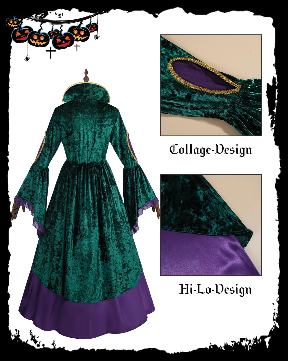 Hexenkostüm für Frauen, Sanderson Schwestern Cosplay Kostüm, Hocus Pocus Halloween Kleid, Mittelalterliche Witch Kostüm