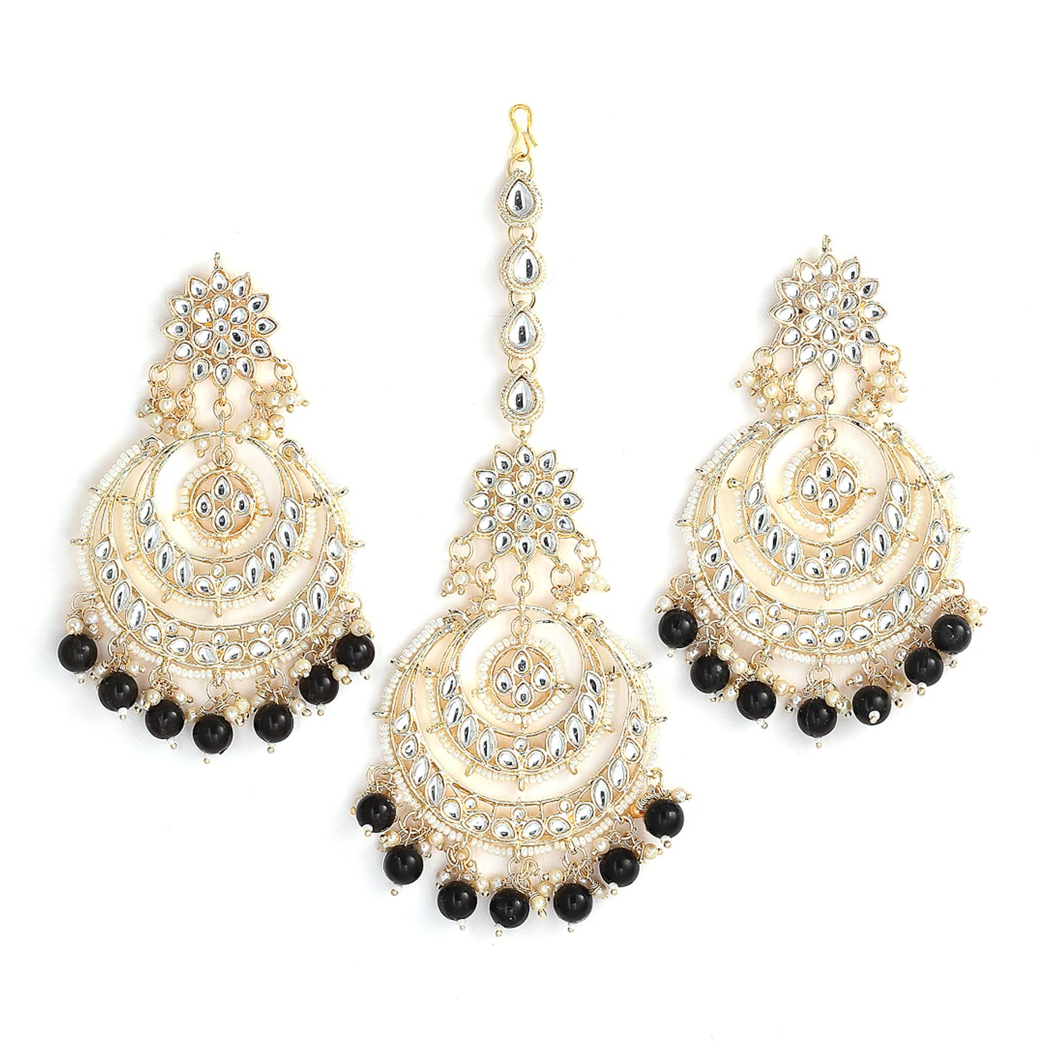 KENNICE Gold-Plated Big Chandbali Kundan & Pearl Earrings Set with Maang Tikka for Women & Girls (B0BVM1Y2VQ) Amazon Price History, Amazon Price Tracker