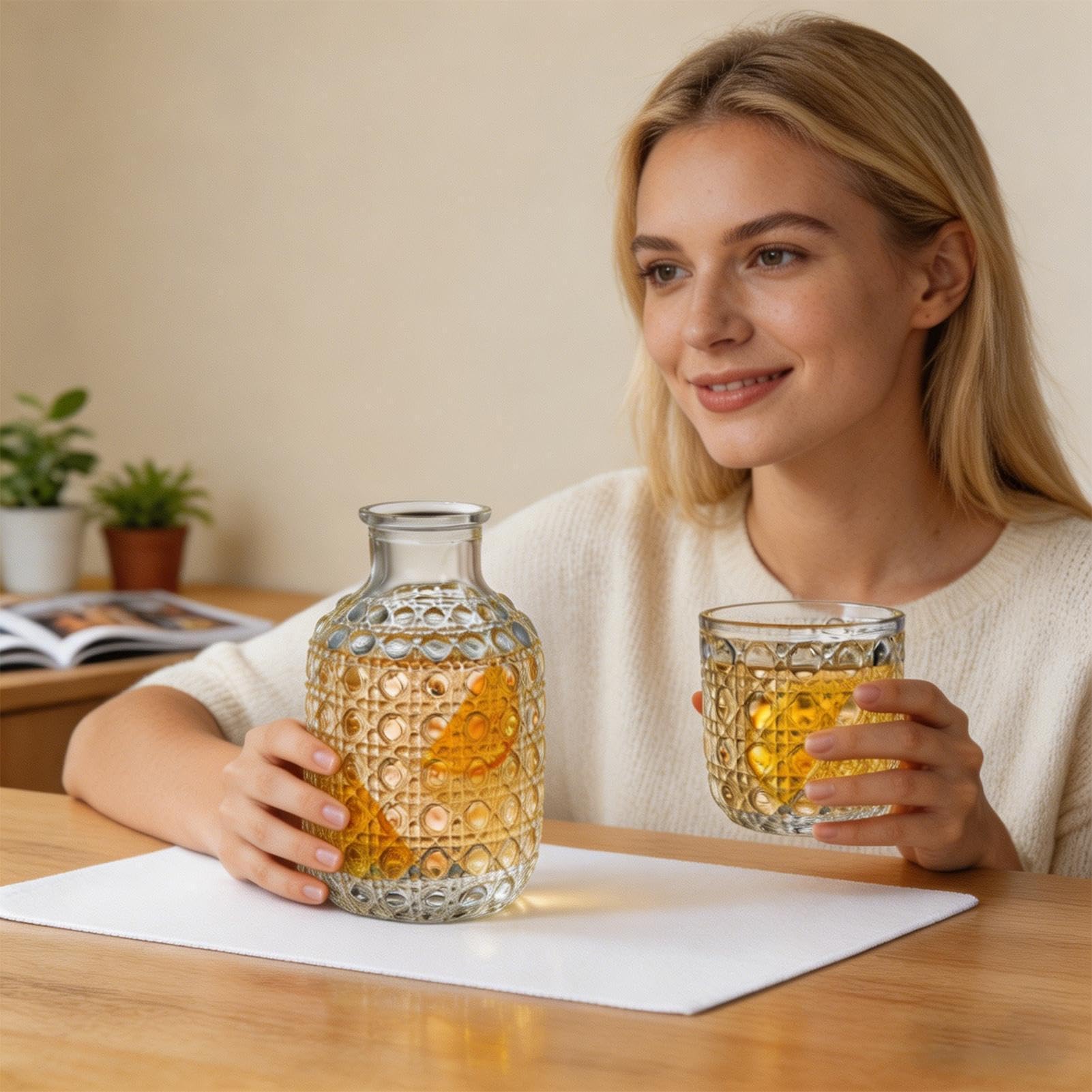 Jarra de noche – Dispensador de enjuague bucal transparente | Jarra de agua para mesita de noche, para líquidos, mesa de vino, baño, hogar, cocina, comedor, fiesta