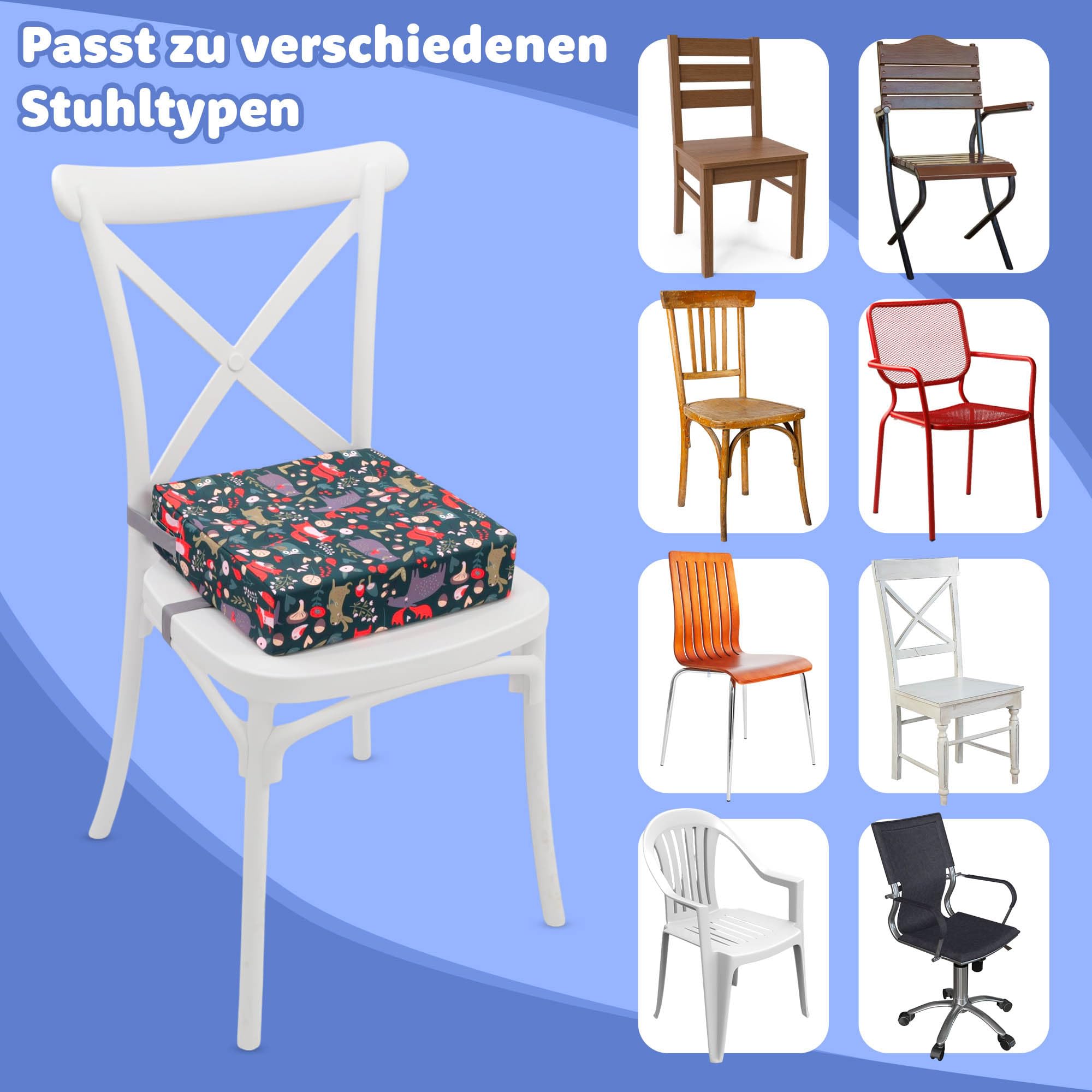 Fotel podwyższający Krzesło dziecięce 33x33x8 cm - Poduszka na krzesło dziecięce Fotelik dziecięcy Poduszka podwyższająca Poduszka siedziska Poduszka na krzesło leśne zwierzęta