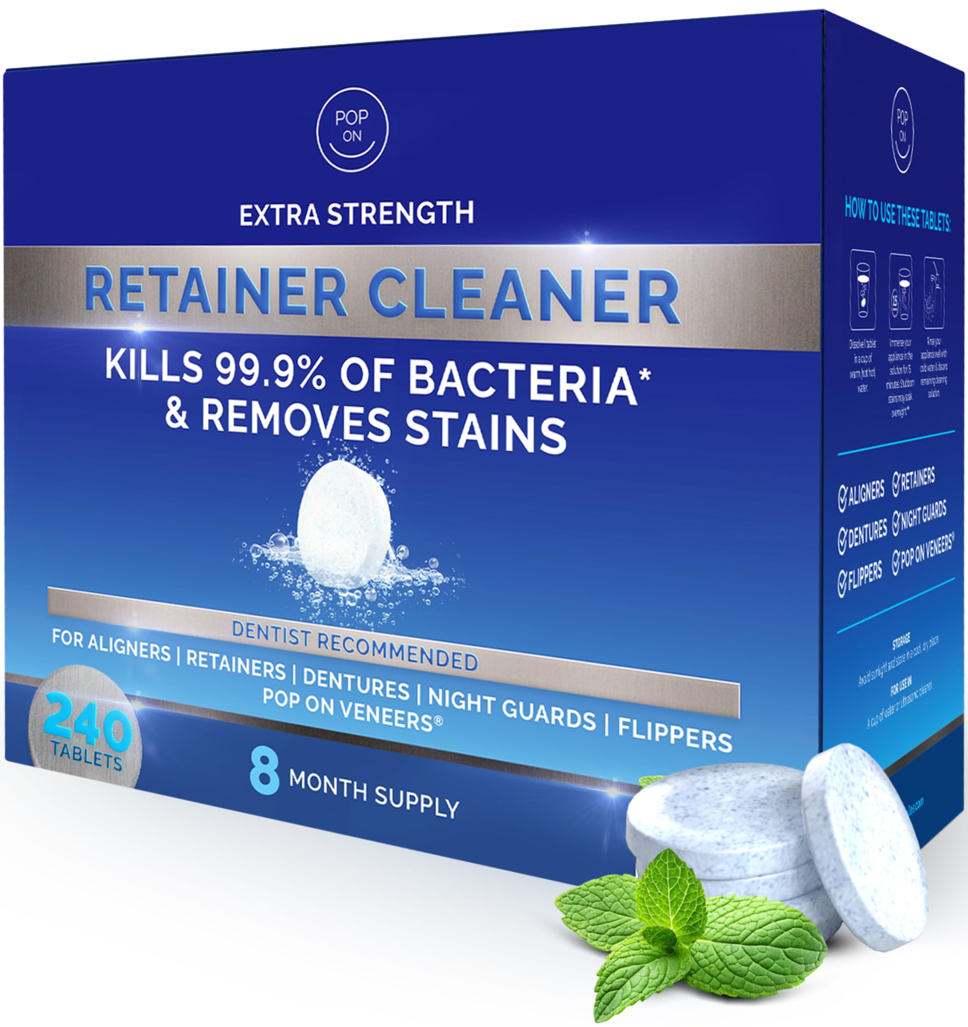 Retainer Cleaner Tablets for Invisalign Approved for Ultrasonic Cleaners -240 Denture Cleaning Tablets for Aligners, Night Guard, Mouth Guard -