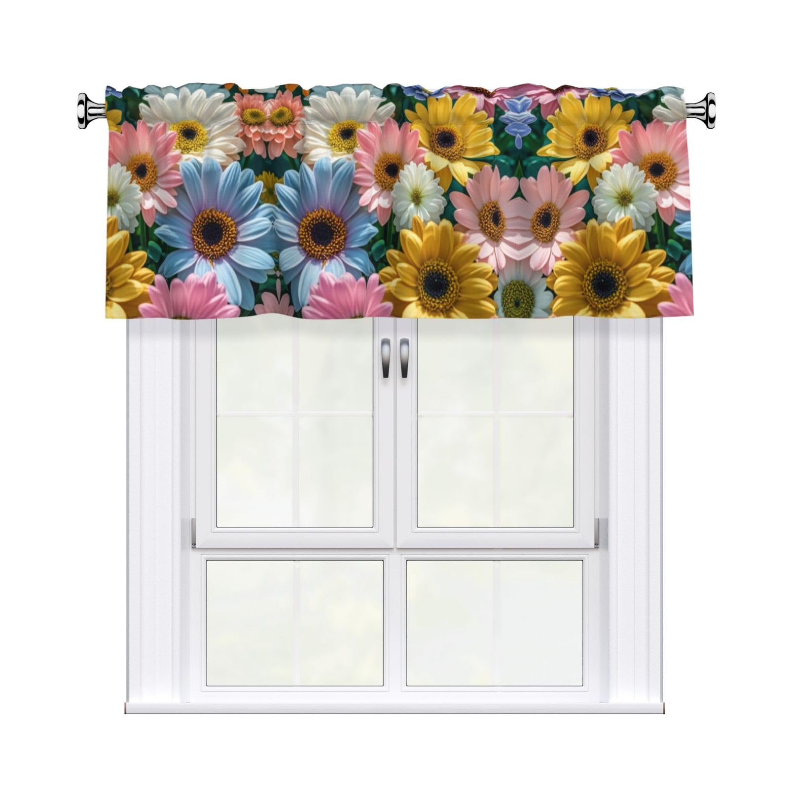 LMNGH Flowers as Background Curtain Valance for Windows,Kitchen Window Curtains Blackout Drapes Window Treatments Decorative Rod Pocket Short Curtain for Living Room Bedroom,54" W x 18" L