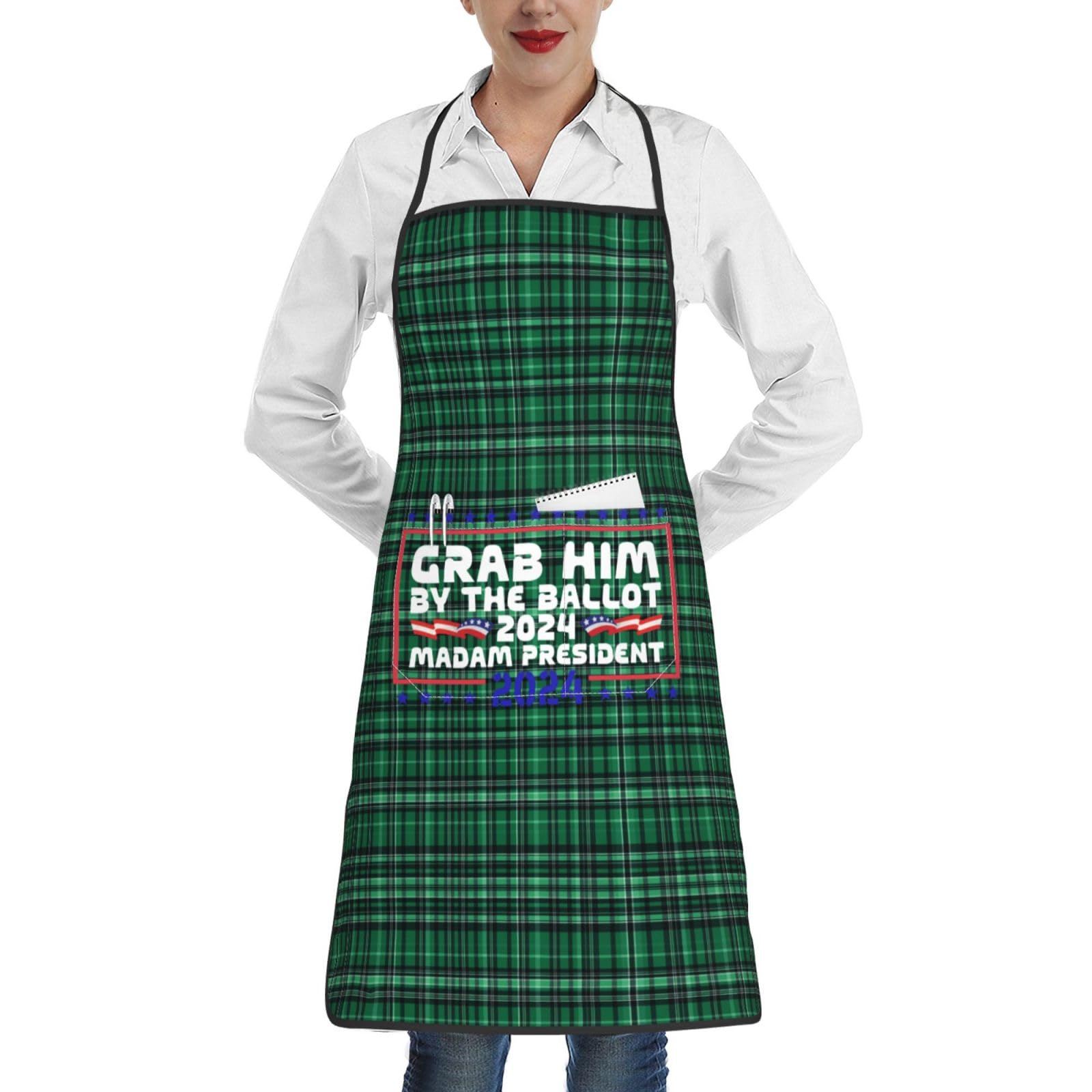 nopicsn Grab Him By The Ballot Madam President 202 Apron for cooking with Pockets Women Men Kitchen Chef Funny Aprons