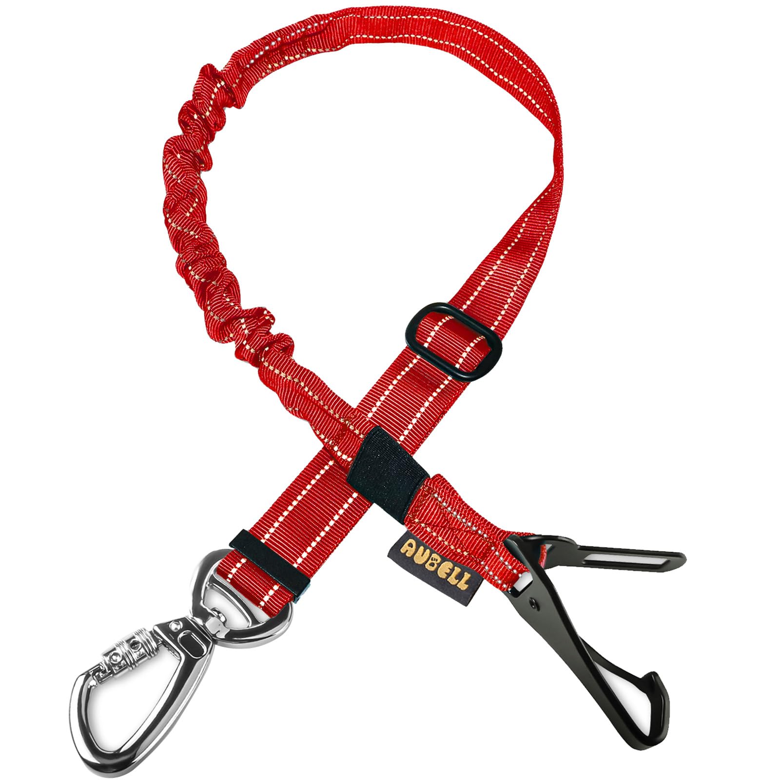 AUBELL Dog Seat Belt for Car,Updated 3-in-1 Bungee Dog Car Harness,Red