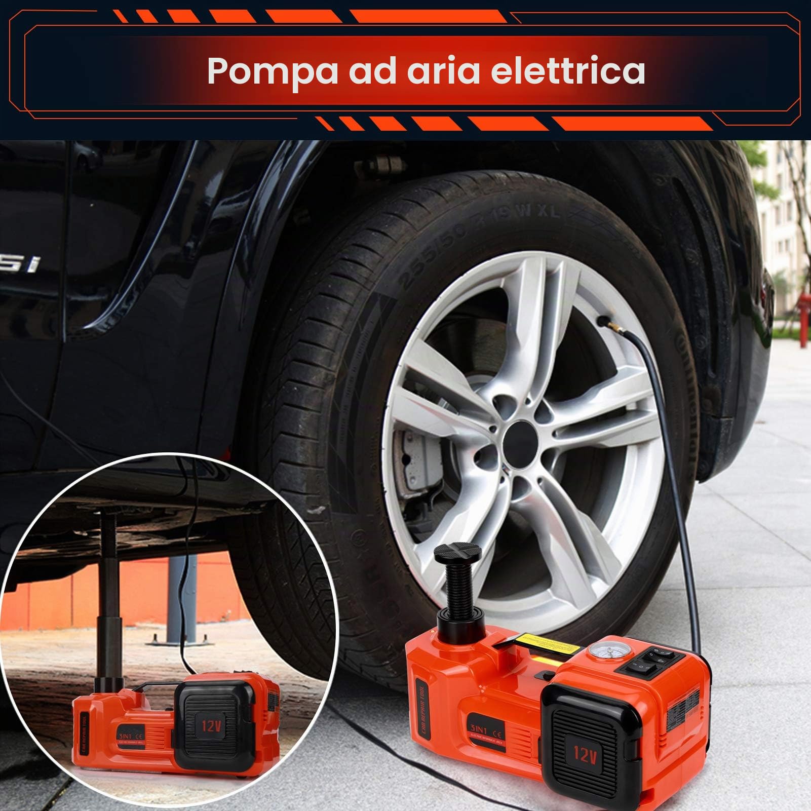 Martinetto Elettrico per Auto, 5 Tonnellate, 12V DC, Sollevatore Auto per Garage e Emergenze