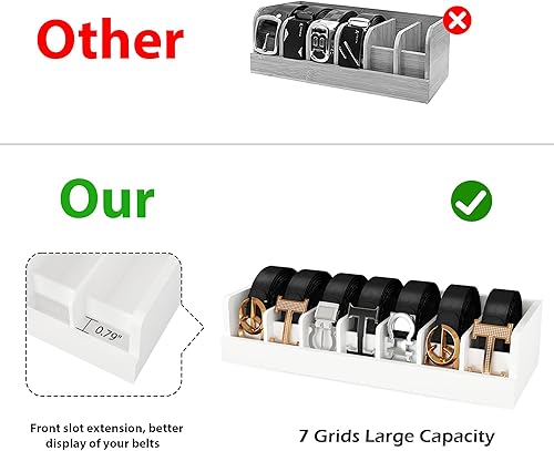 Miniatura 2 de Caja organizadora de almacenamiento de cinturones, organizador de cinturón de bambú de 7 rejillas para armario, estantes de madera para colgar