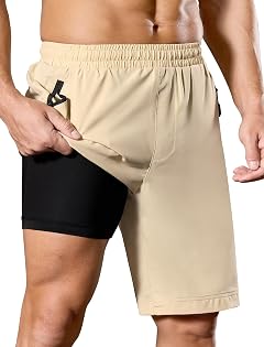 SILKWORLD Running Shorts for Men Quick Dry 9 Inch Basketball Athletic Shorts 2 in 1 Gym Workout Shorts