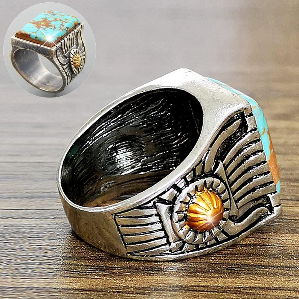 Retro Adjustable Turquoise Cocktail Statement Ring – Gothic Punk Stackable Crystal Ring, Gold Tone