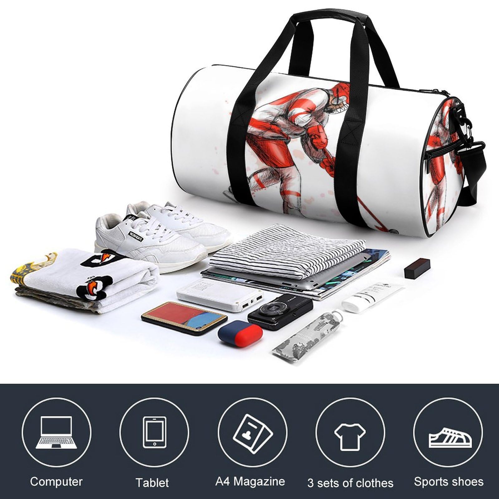 Joueur De Hockey sur Glace Sac De Sport Gym Sac De Voyage Sac Week-End Duffel Bag pour Camping Randonnée Voyage 45x23x23cm
