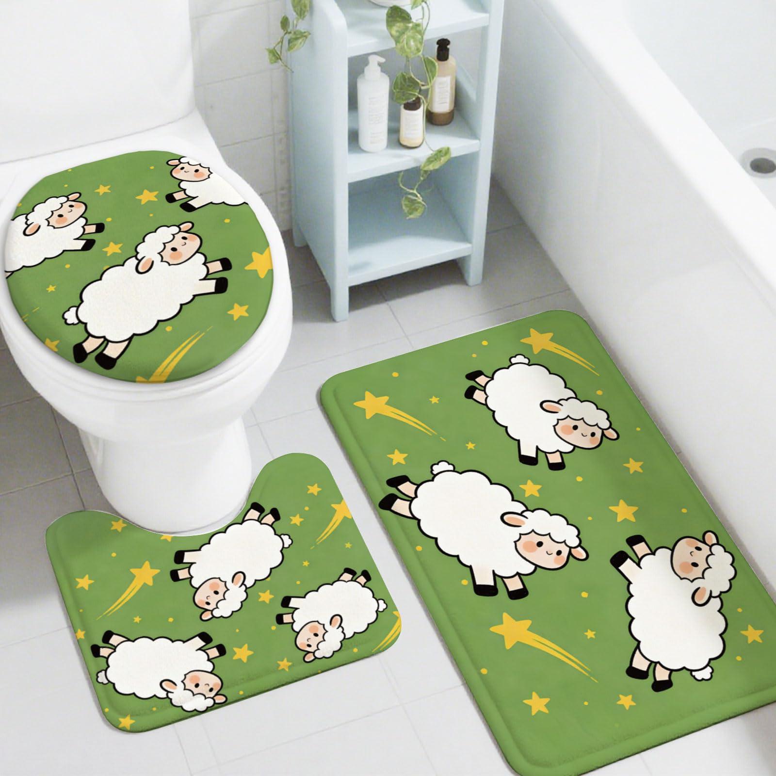 Tapis de salle de bain antidérapant peacoblue : fini les sols mouillés avec l'ensemble WC mouton