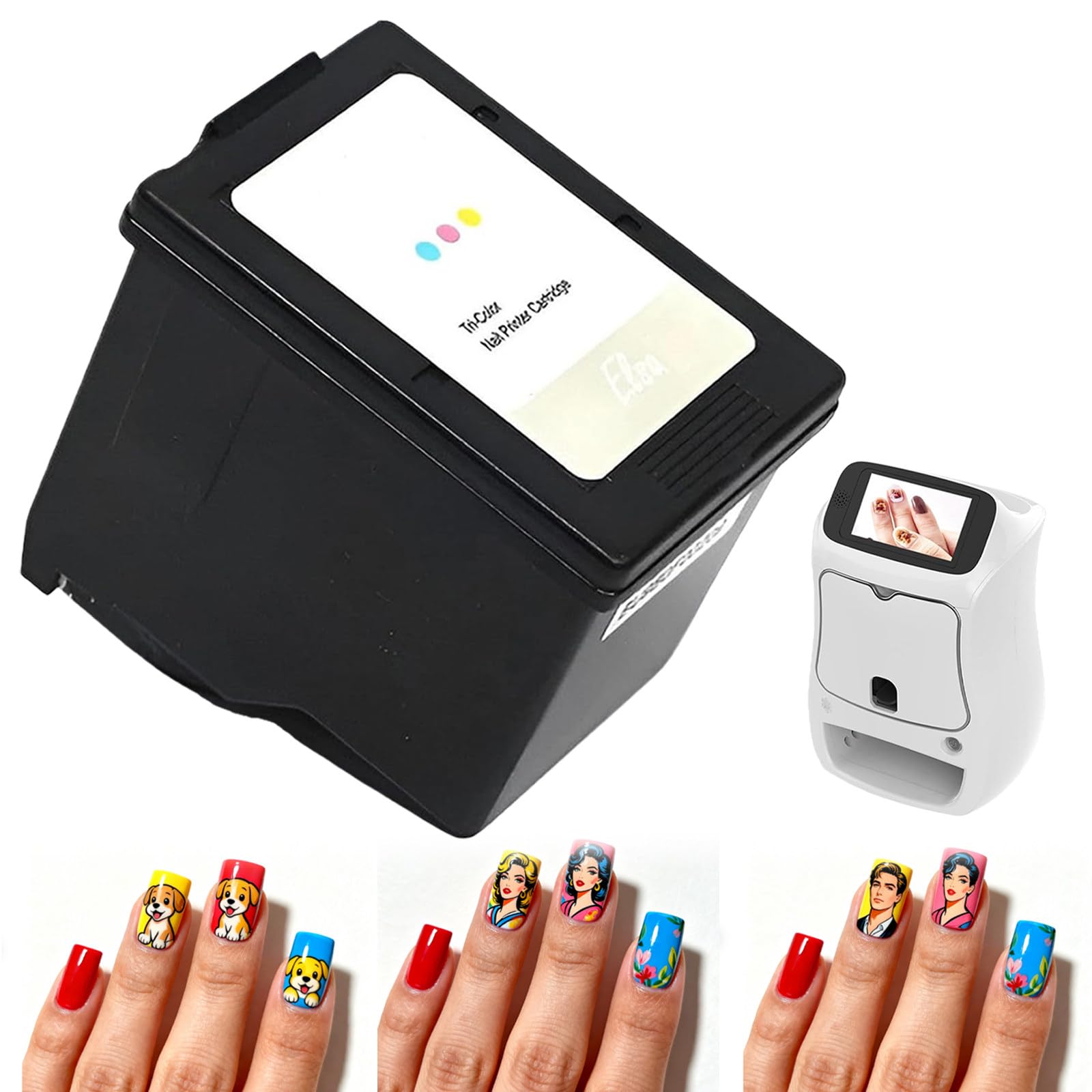 Profesjonalny 3D kolorowy wkład z tuszem do sprzętu do nail artu, zamiennik specjalnego tuszu do druku z wyjściem HD na 800 paznokci, do domowych salonów piękności Whiteinkcartridge