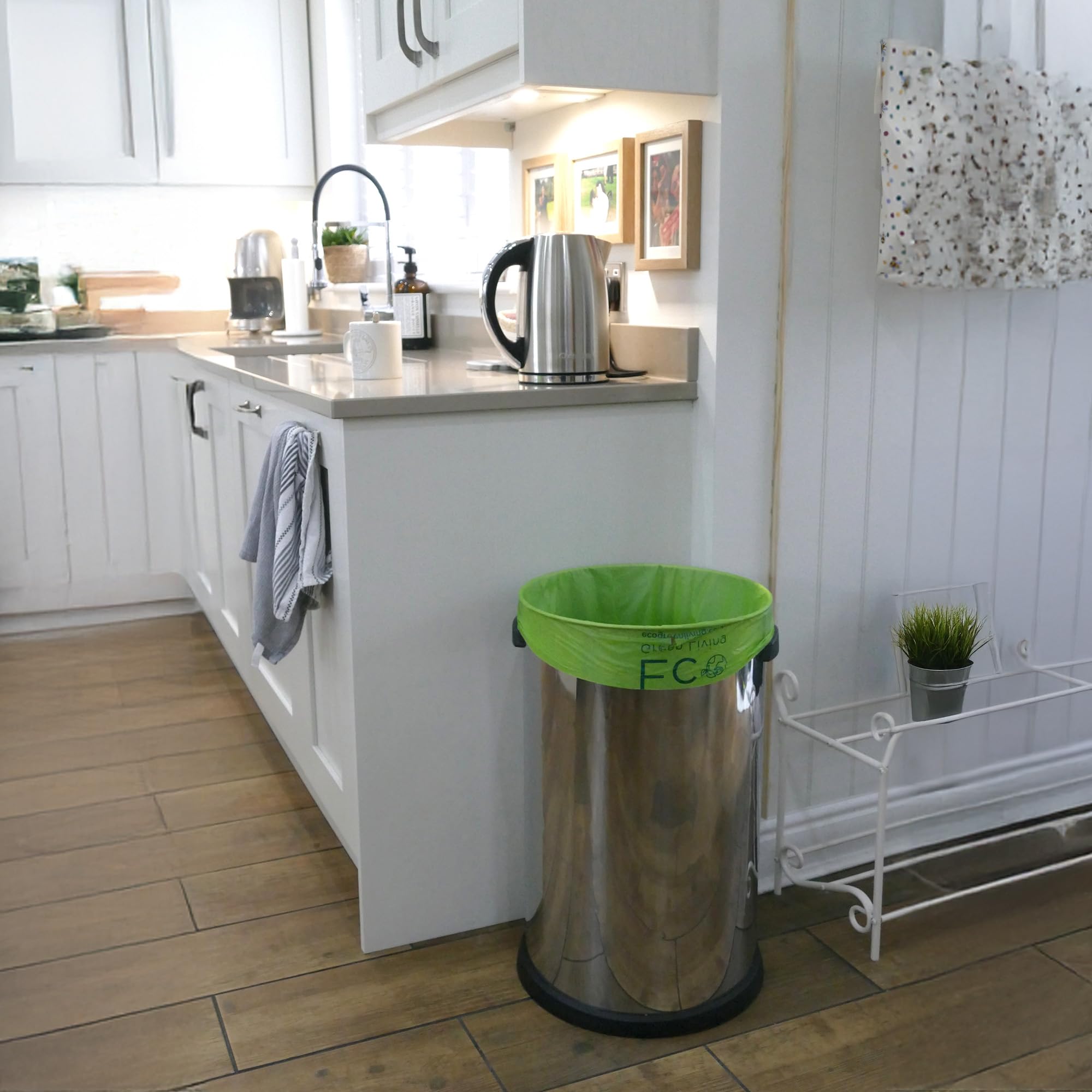 Eco Green Living Sacchi per la spazzatura biodegradabili e compostabili al 100%, 60 litri, per rifiuti alimentari, sacchi alti resistenti,a prova senza BPA, riciclabili, 6 rotoli, 60 sacchetti