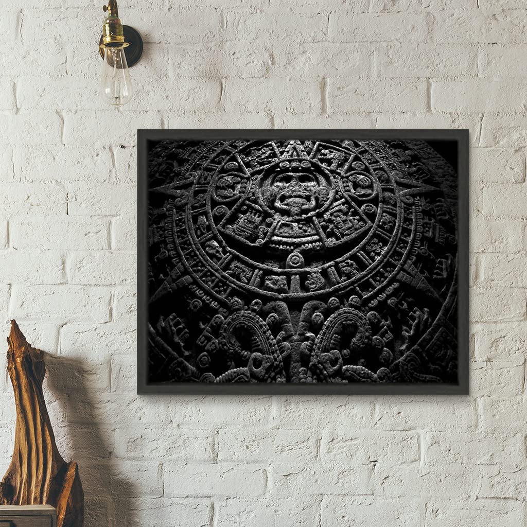 VERRE ART Printed Framed Canvas Painting for Home Decor Office Studio Wall Living Room Decoration (22x14inch Black Floater) - mayan calendar 2012
