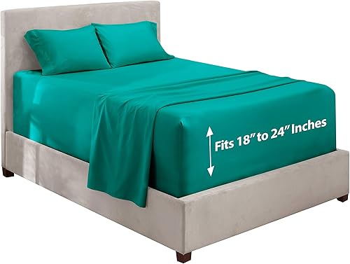 Hearth Harbor Juego de sábanas de 4 piezas de bolsillo extra profundo sábana bajera súper profunda de 18 a 24 inces se adapta a colchones de alto