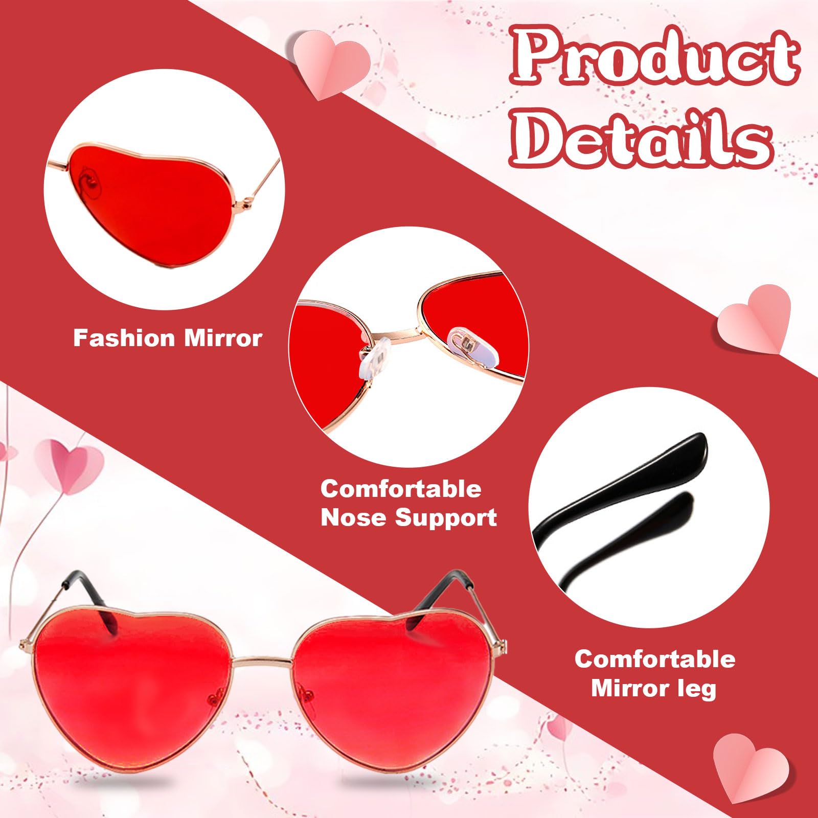 SUpoetry Set of 2 Heart-Shaped Headband and Heart-Shaped Glasses Red Heart Carnival Headband Glitter Heart H-Headband Women with Red Heart-Shaped Glasses for Valentine's Party - Image 2