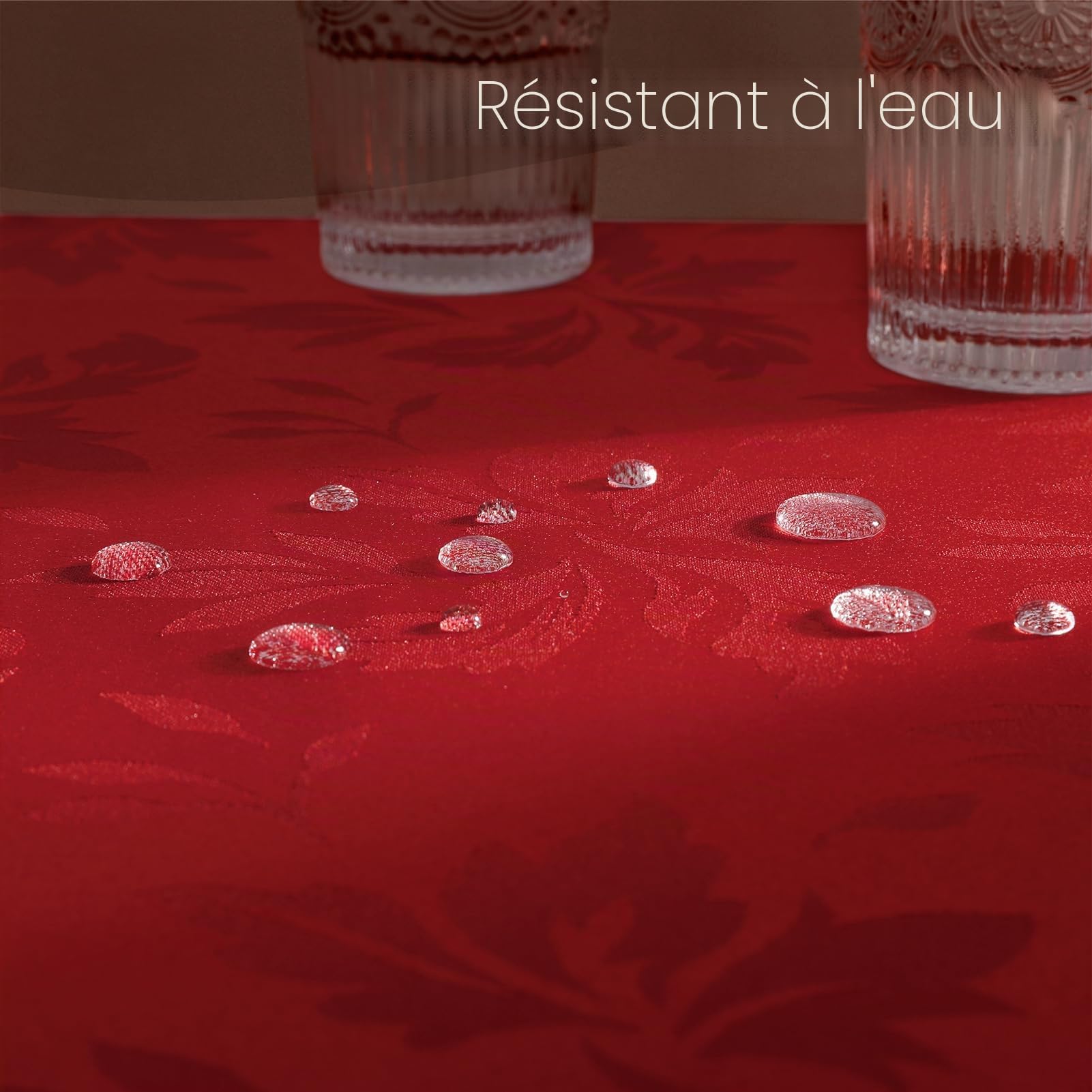 Romanstile Nappe Rectangulaire Rouge 150 x 350 cm,En Jacquard Raffiné,Polyester 210GSM,Imperméable,Anti-Tache, pour Grandes Tables,Dîners de Noël, Mariages,Fêtes de Fin d'Année et Réceptions Élégantes