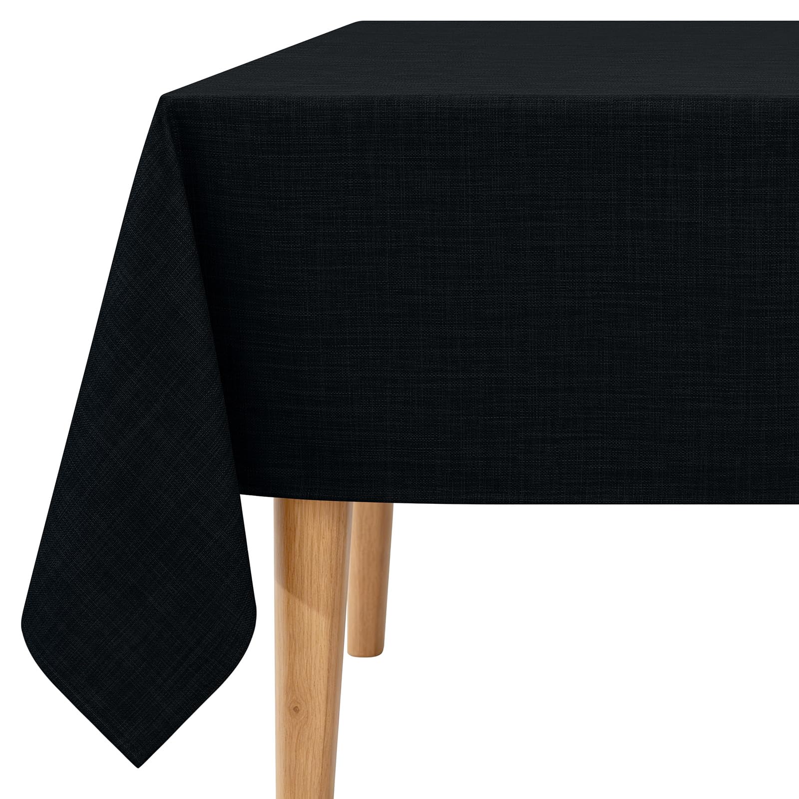 Homaxy Faux Linen Water Resistant Table Cloth, 140x220 cm Rectangle Wipeable Tablecloths for Kitchen Dinning Garden Party Decorations, Black