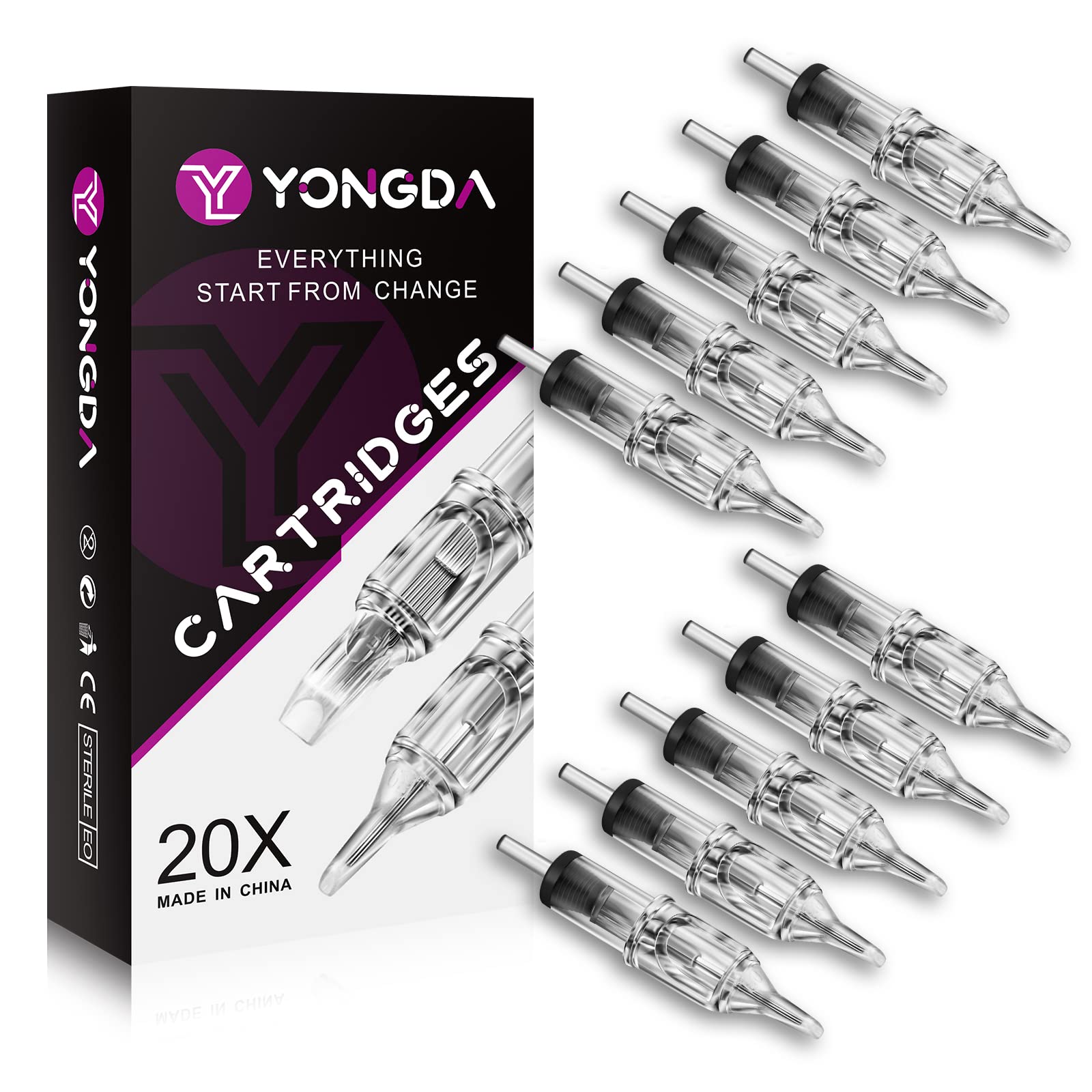 YONGDA Tattoo Cartridge Needles - Tattoo Needles 20pcs 1203RL Disposable Round Liner for Beginners or Artists and Rotary Machine