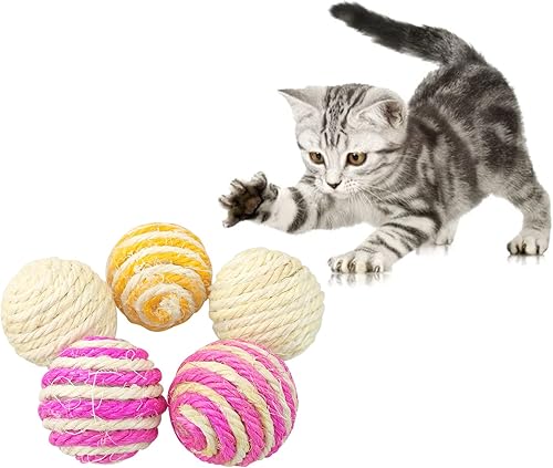 Miniatura 1 de WishLotus Pelotas de sisal para gatos, 5 unidades, bolas de sisal de colores surtidos de 1.8 in para que los gatos arañen, palmaditas, muerdan o