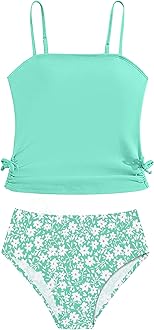 Girls Tankini Swimsuits Two Piece Bathing Suit Drawstring Swimwear Set for Girls 7-14 Years