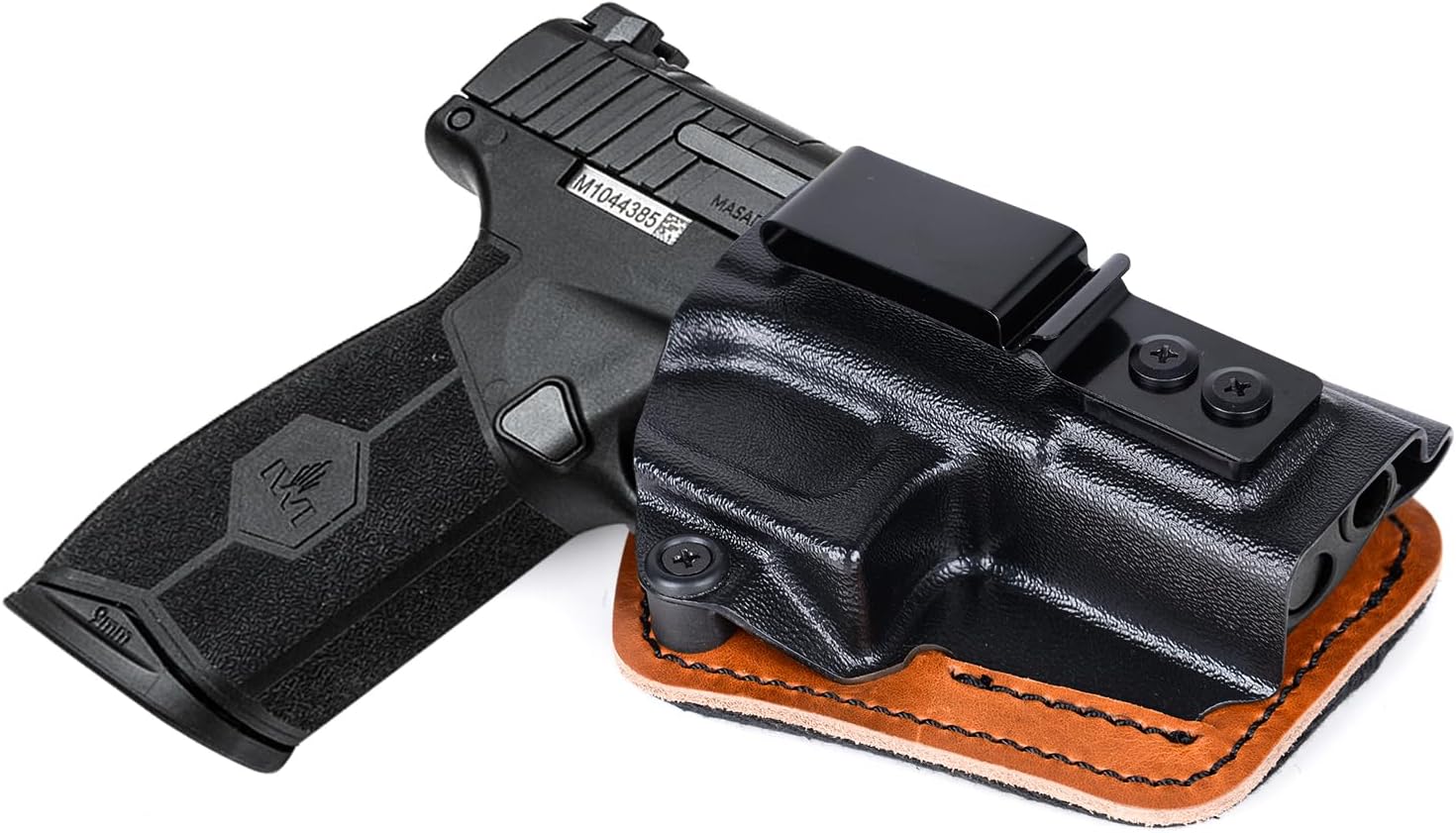 Masada Slim Holster with Comfort Foam Pad, IWB Kydex and Leather Hybrid Holster for 9mm IWI Masada Slim Pistol Inside Waistband Concealed Carry - Red Dot Optic Cut