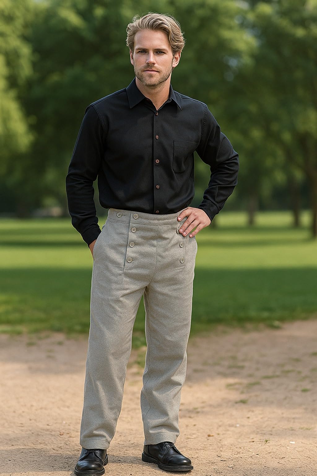 Pantaloni da uomo in 100% cotone, stile steampunk, stile vittoriano, colore: grigio nebbia