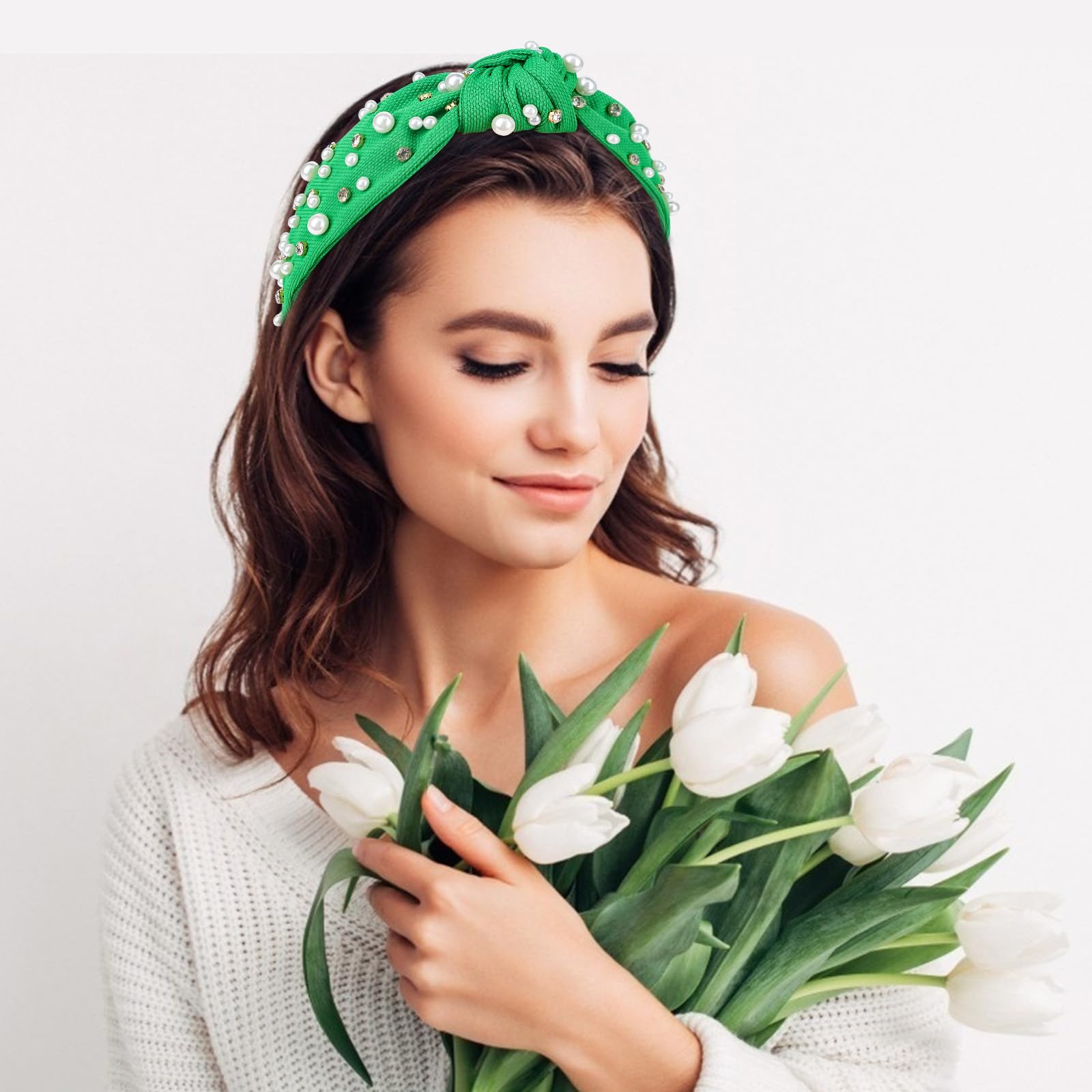 Beaded Rhinestone Floral Knot Headband Amazon.com : ZITULRY Rhinestone Headband For Women Statement  main image 4