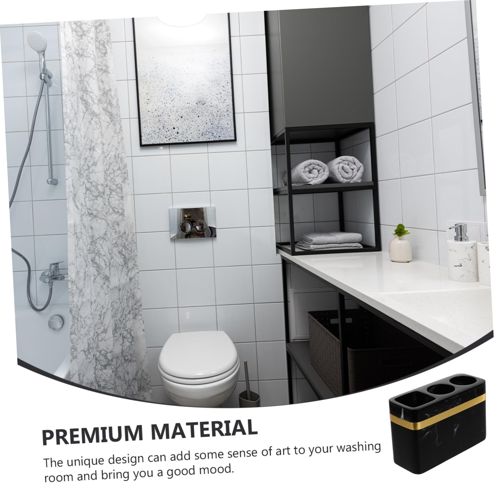 Portaspazzolini da Bagno in Resina Nera, Organizer Lavabo Elegante | Superficie Liscia e Brillante, Resistente All'usura e Inodore, Adatto per Cucina e Hotel
