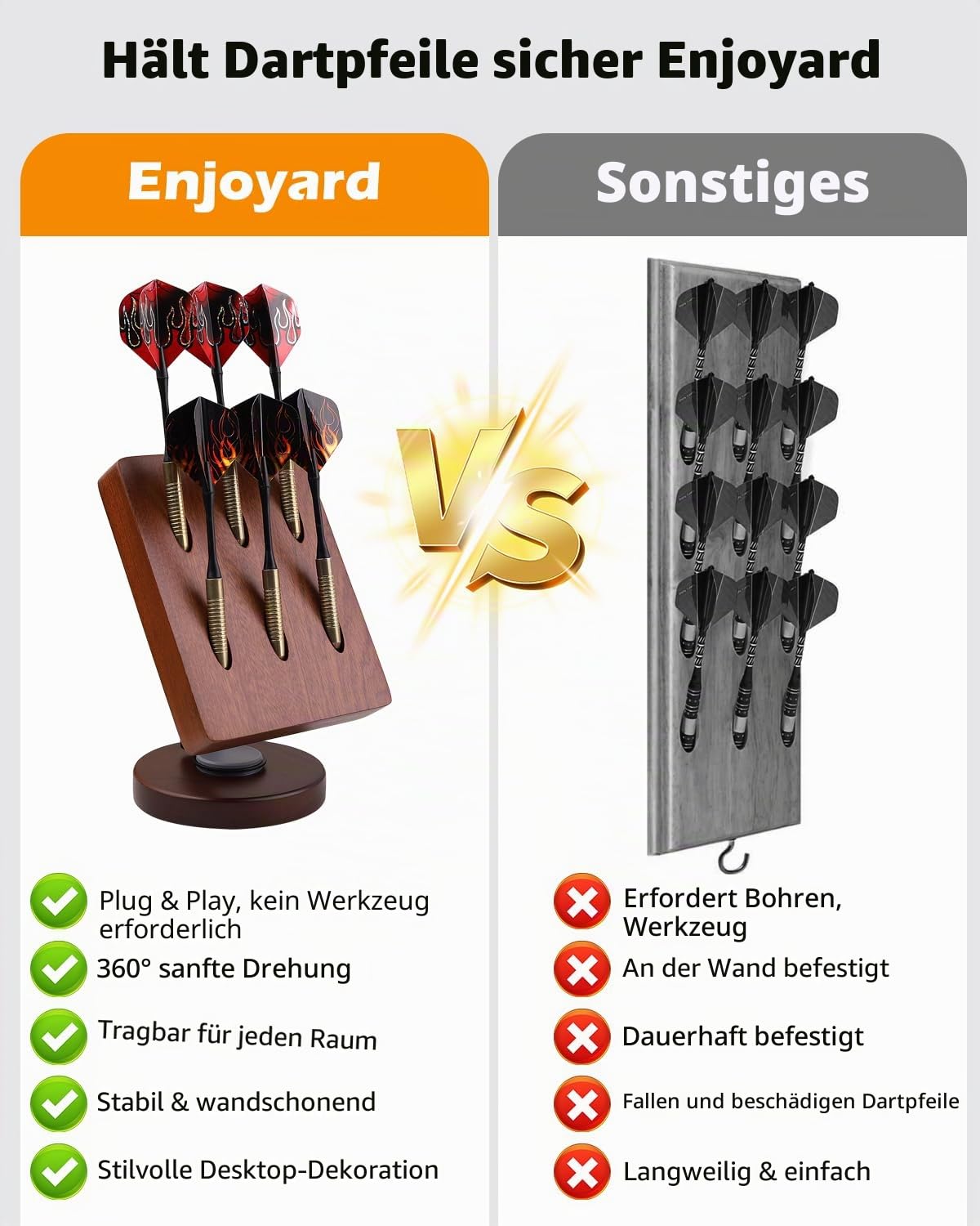 Drehbarer Darthalter aus Holz – Desktop-Aufbewahrungsständer für 6 Dartpfeile aus Stahl und weicher Spitze, Organizer-Tasche mit rutschfester Basis für Spielzimmer, Bar, Büro (braun)