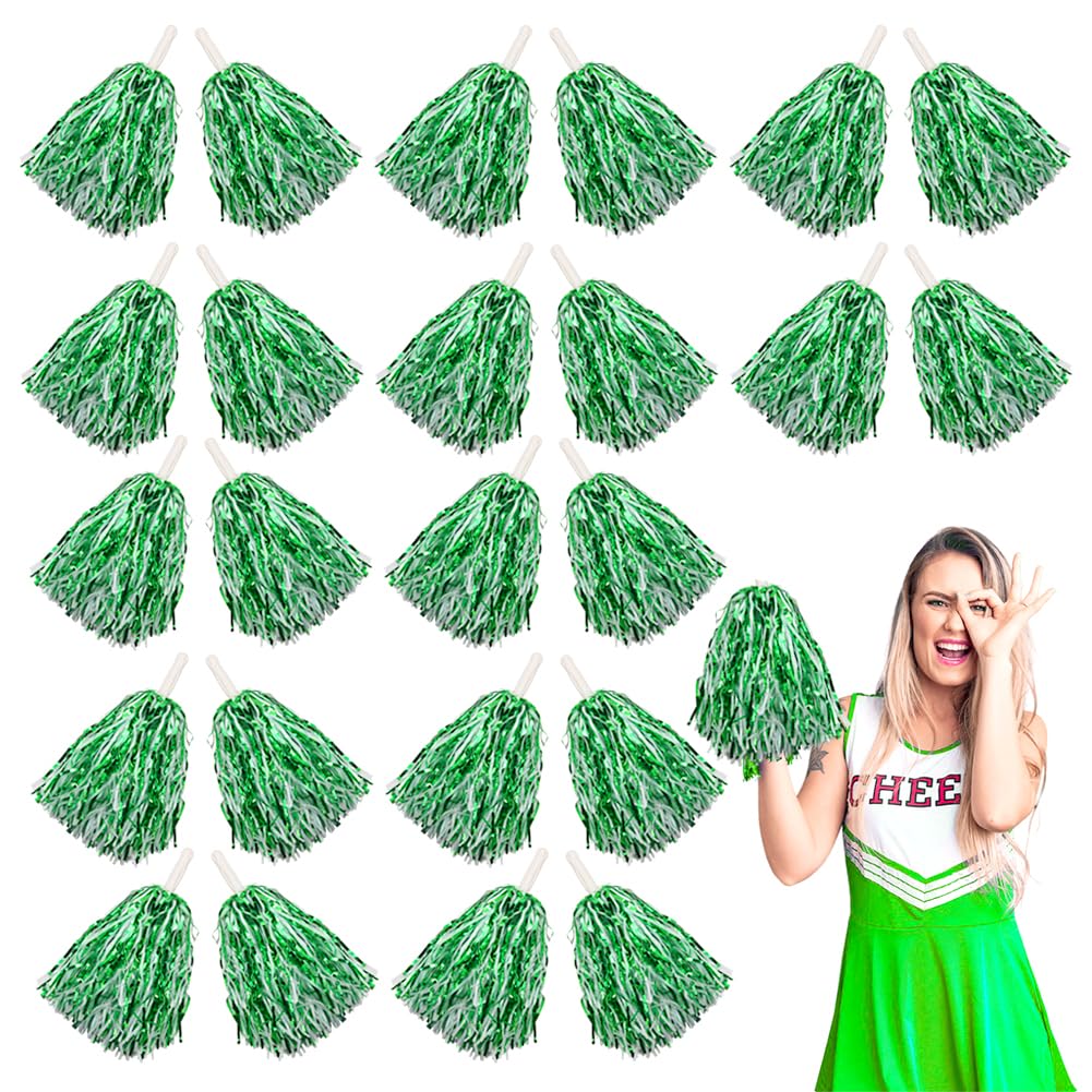 Lovecheer 24PCS Pom Poms Cheerleading Metallic Cheer Pom Poms with Handle Sports Team Spirit Cheering Squad for Kids Adults Party Gifts