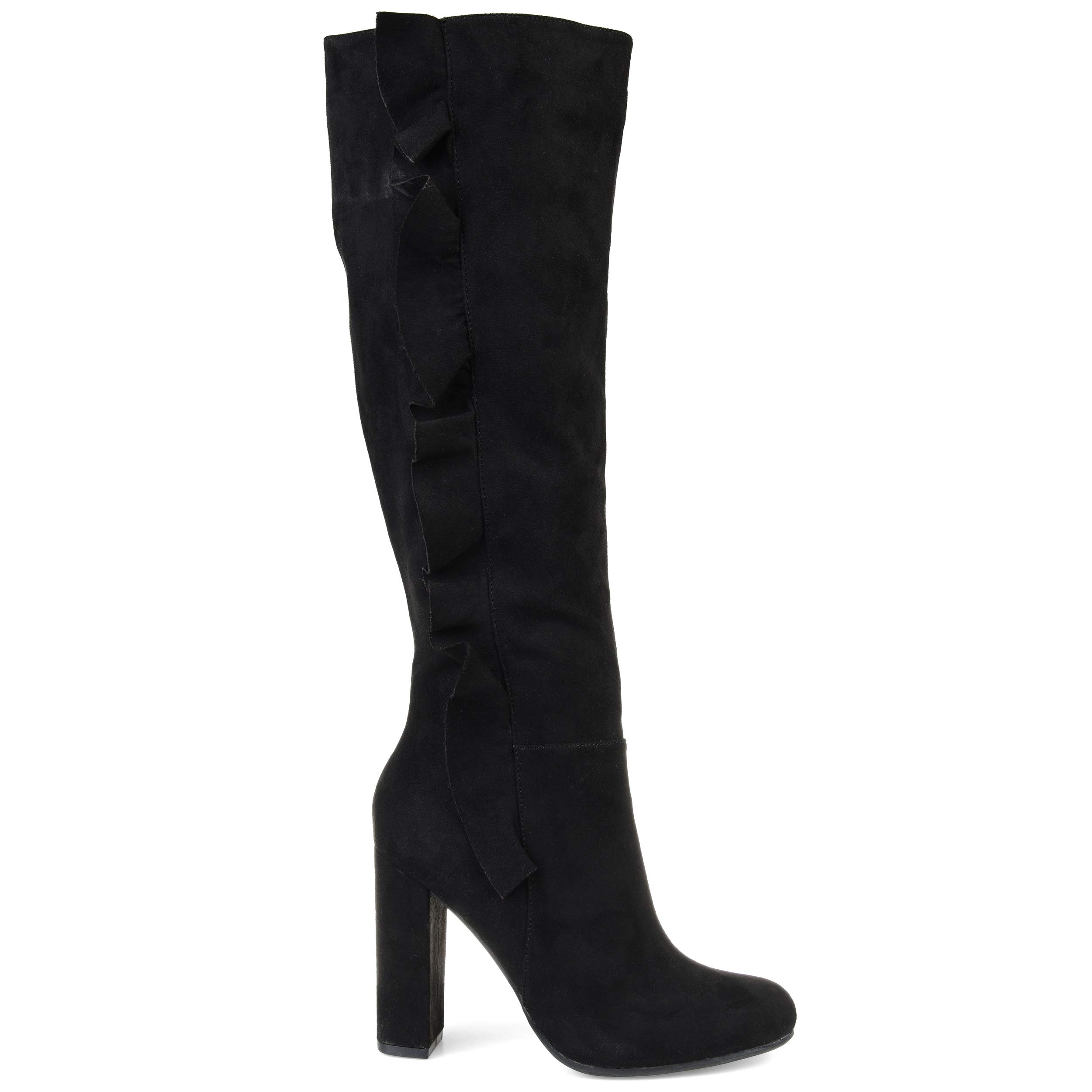 Womens Knee-high Ruffle Boot Black, 9 Wide Calf US