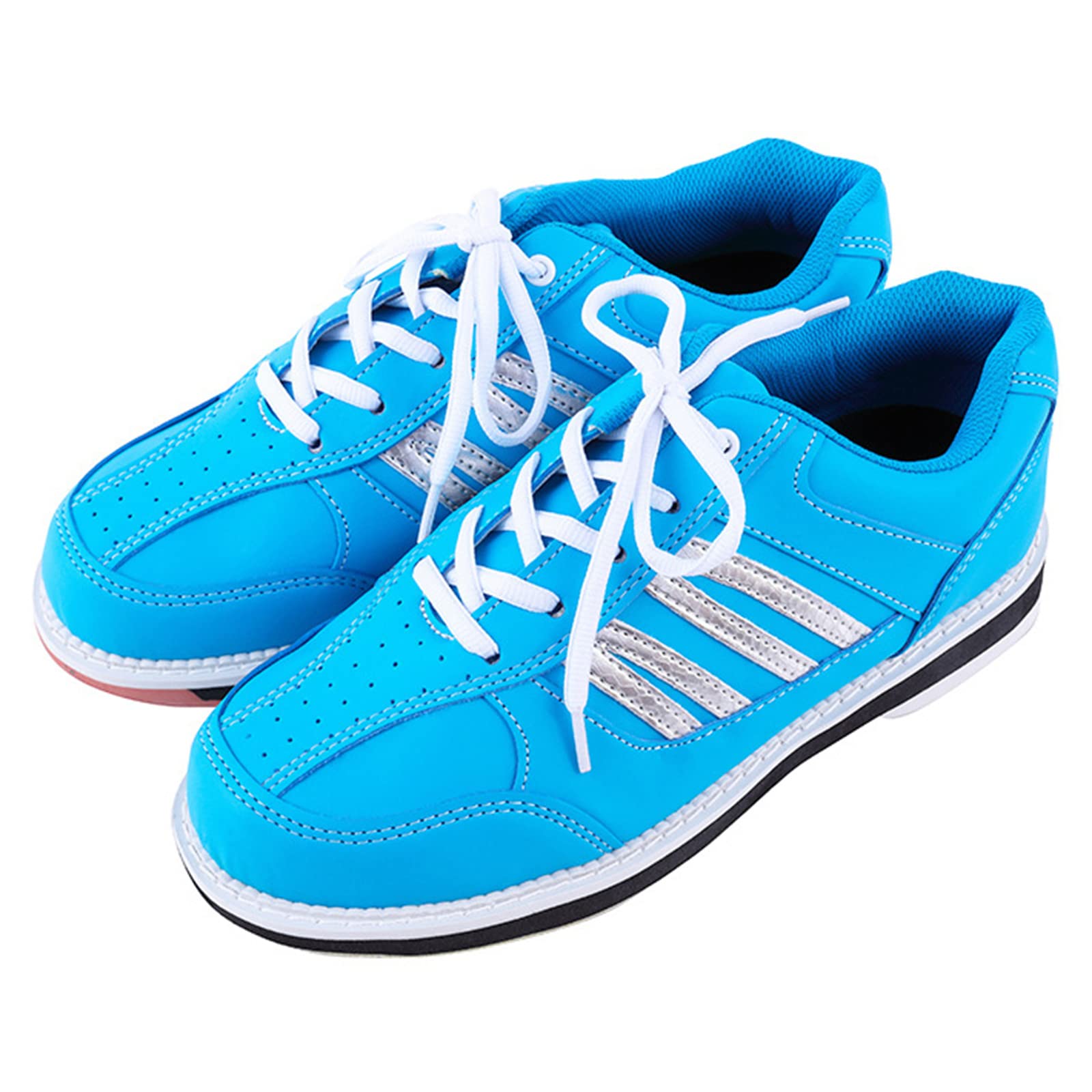 Bowlingschuhe Für Herren Modisch Sportlich Weiches Leder Atmungsaktiv Schnürpuffer Runder Kopf,Blau,44 EU