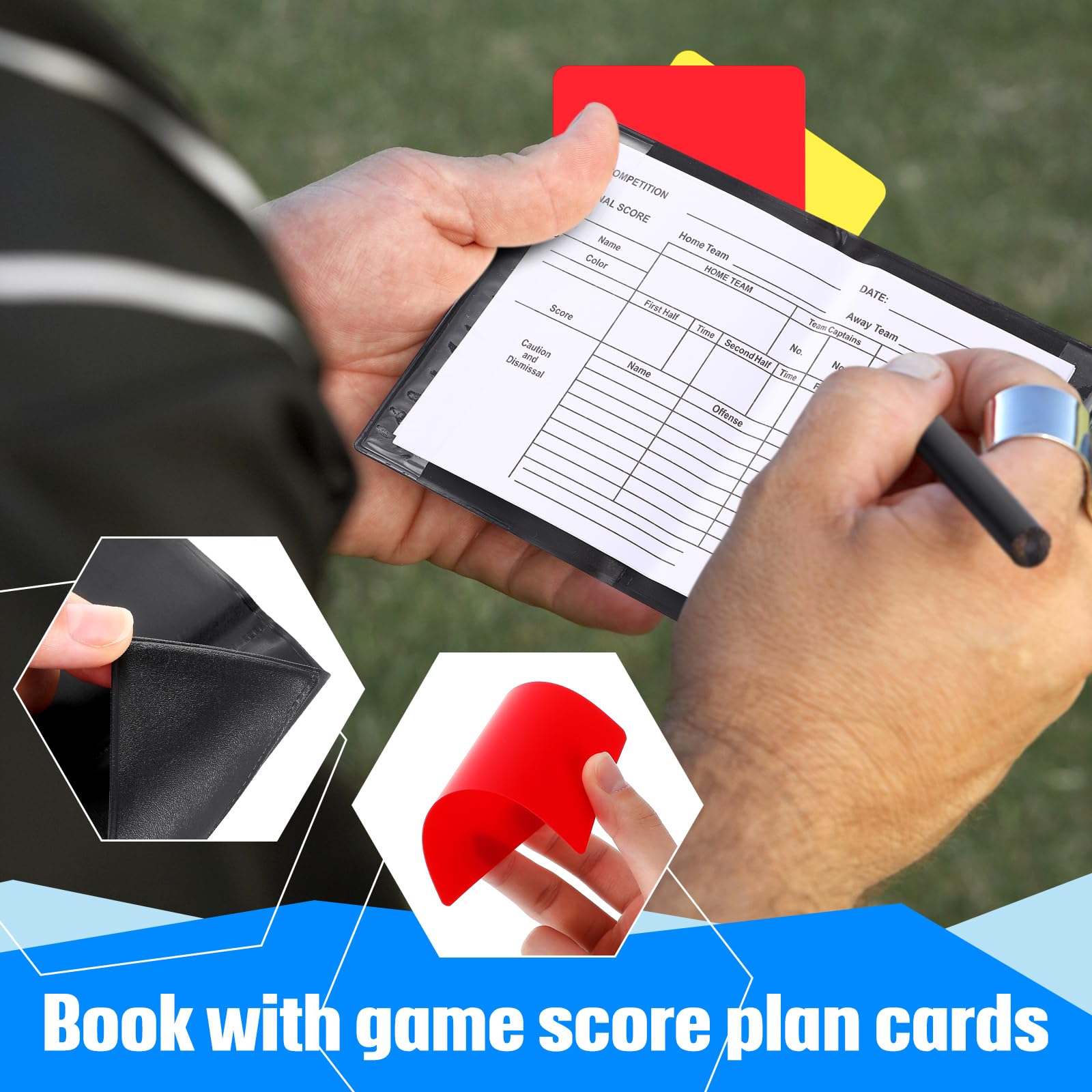ReliThick 12 juegos de tarjetas de árbitro deportivas con silbato de metal, kit de árbitro, 12 tarjetas rojas y amarillas, cuadernos de árbitro y 12 silbatos de entrenador para fútbol, fútbol,
