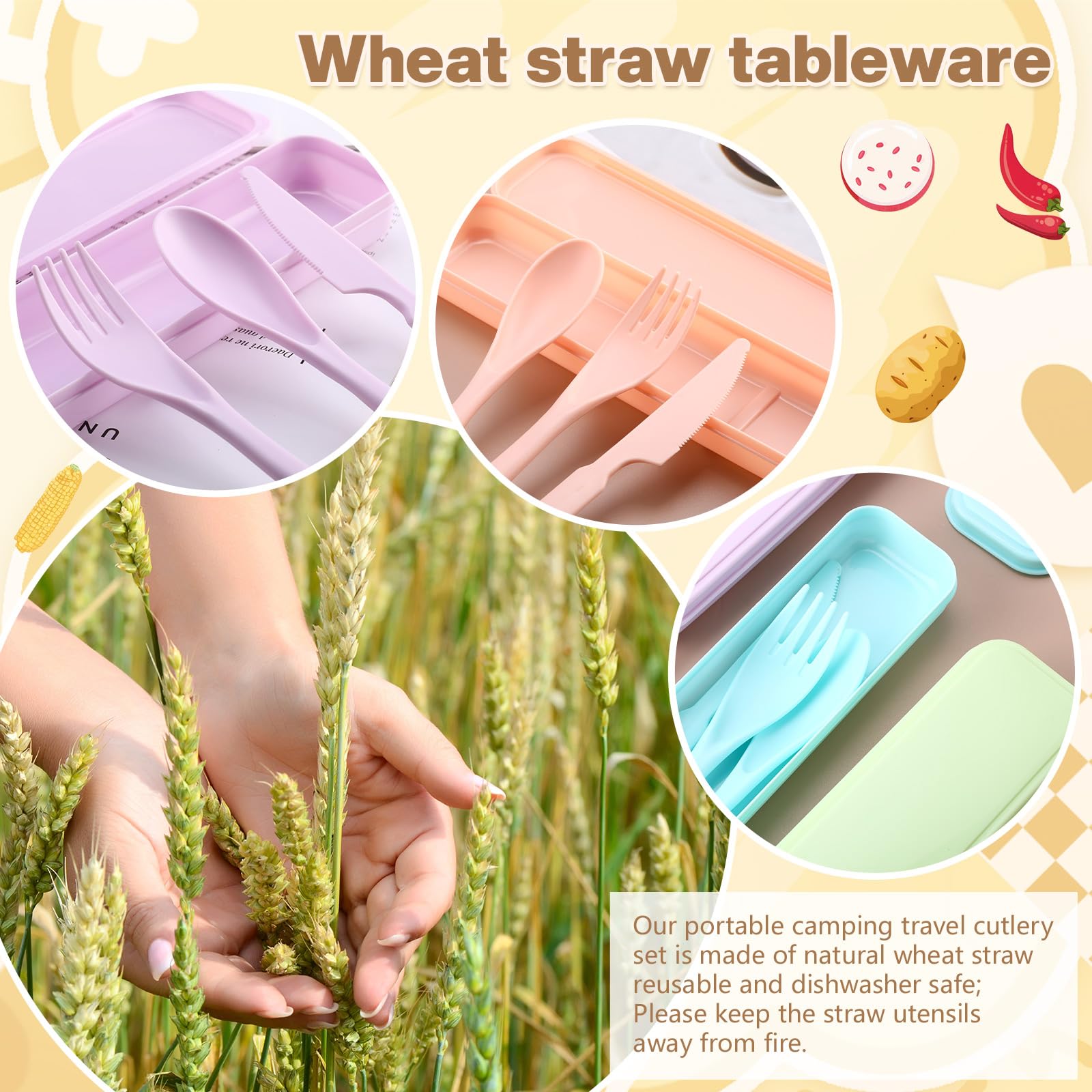 Jinei Reusable Travel Utensils Set Wheat Straw with Case,Macaron Color — Amazon image 5